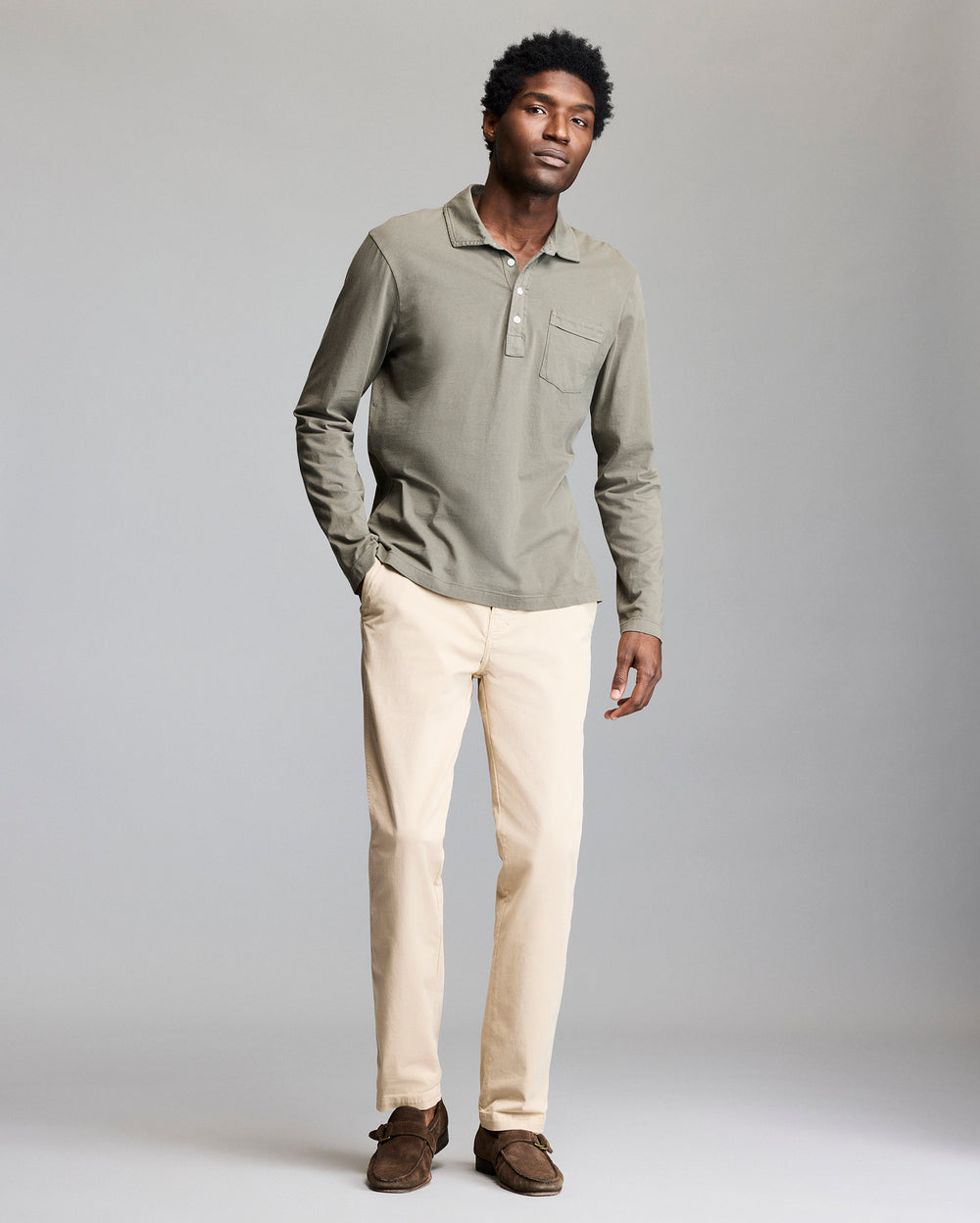 Billy Reid Long Sleeve Pensacola Polo - Washed Grey