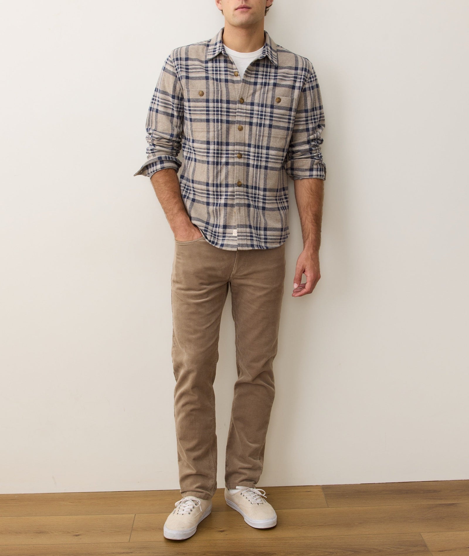 Marine Layer - Pacifica Stretch Twill Shirt - Taupe Plaid