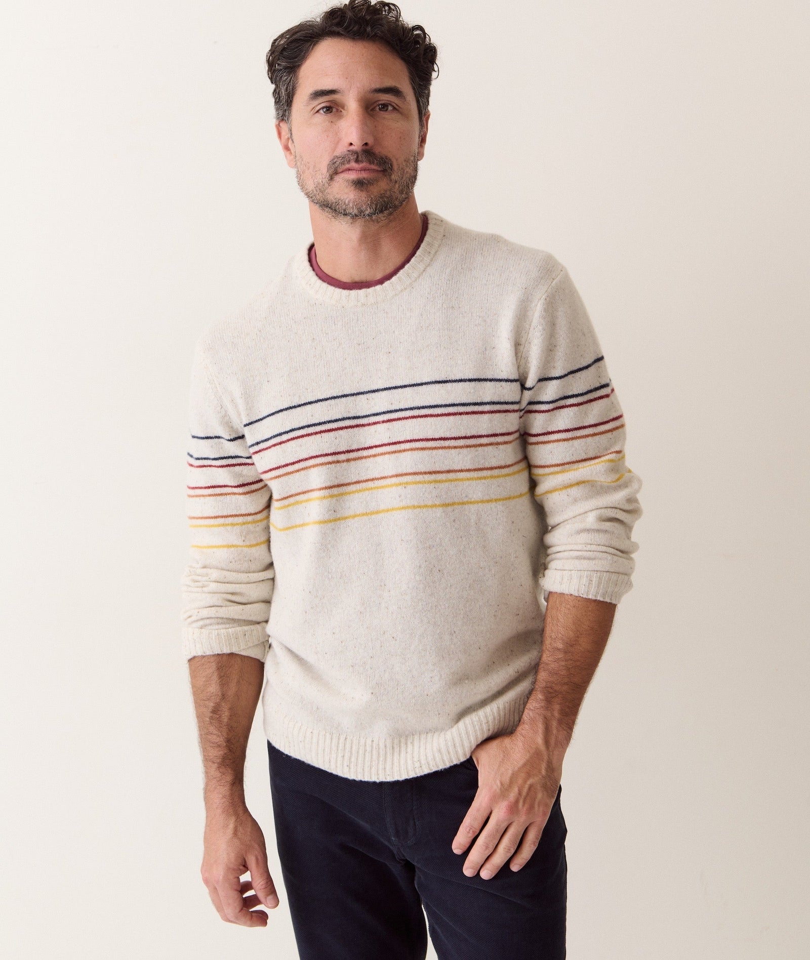 Marine Layer - Merino Crew Sweater - Snowhill Sunset Stripe