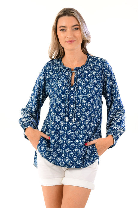 Walker & Wade Eloise Top Indigo Geo