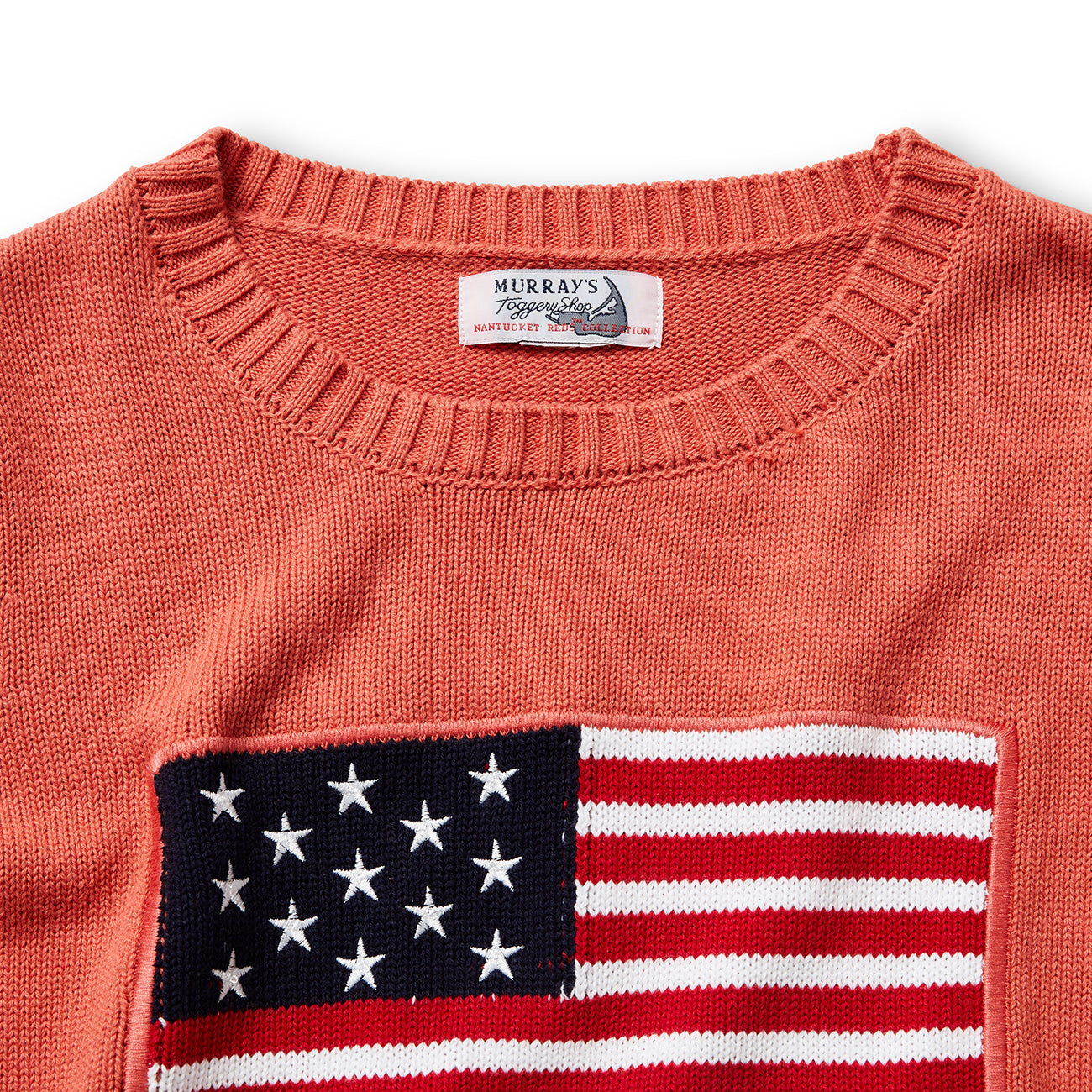 Murray's Toggery Ladies Crewneck Sweater Nantucket Red With American Flag