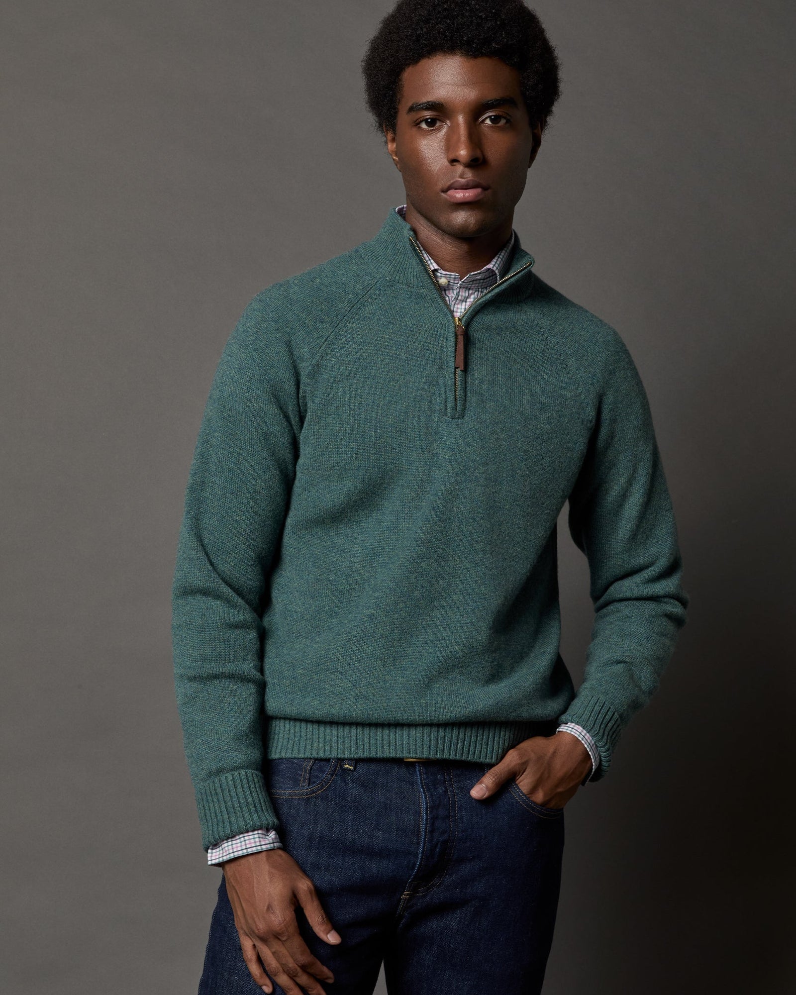 Sid Mashburn Half-Zip Cashmere Sweater - Heather Pine
