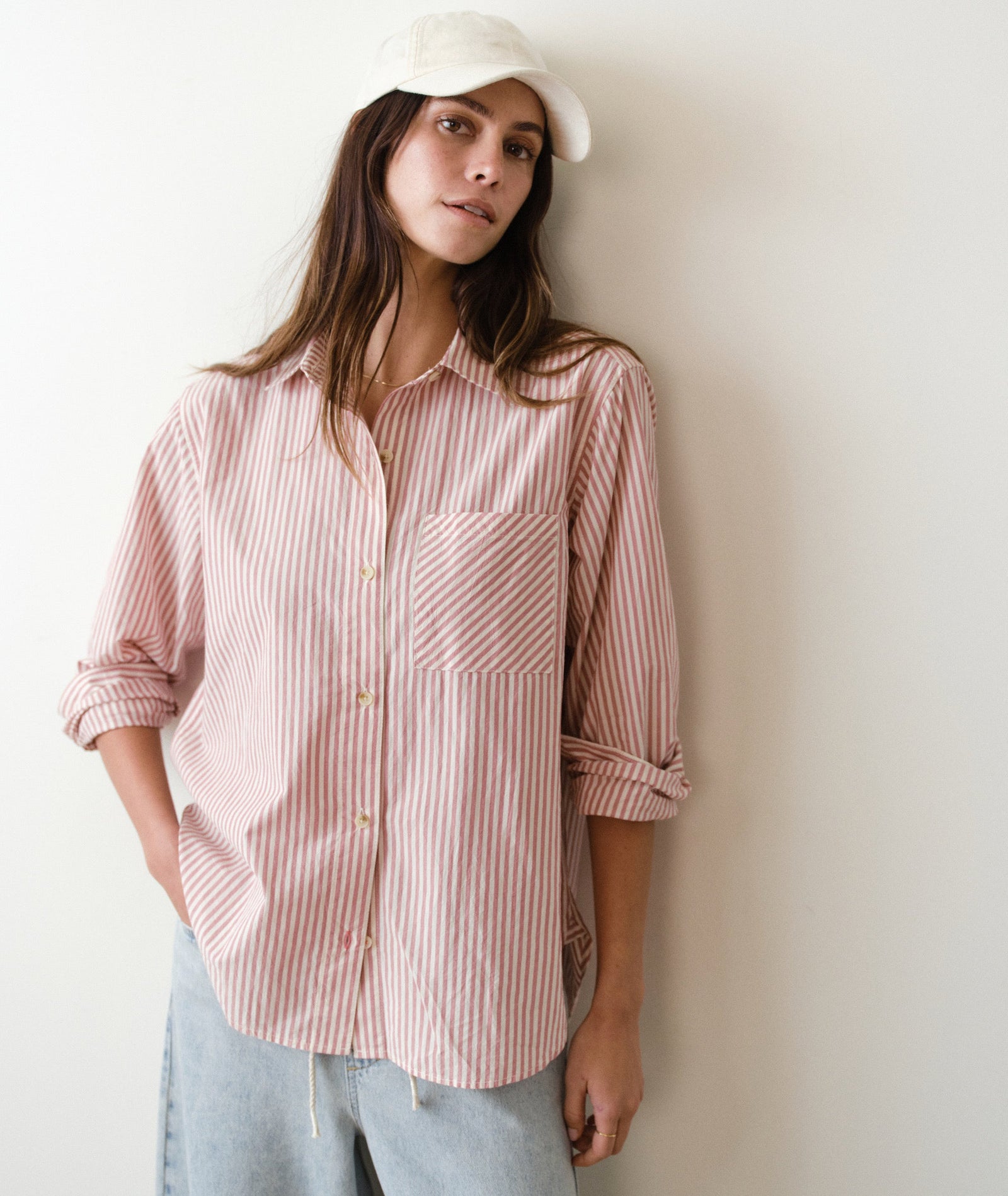 Marine Layer - Jane Relaxed Shirt Cali Poplin - Rust Stripe