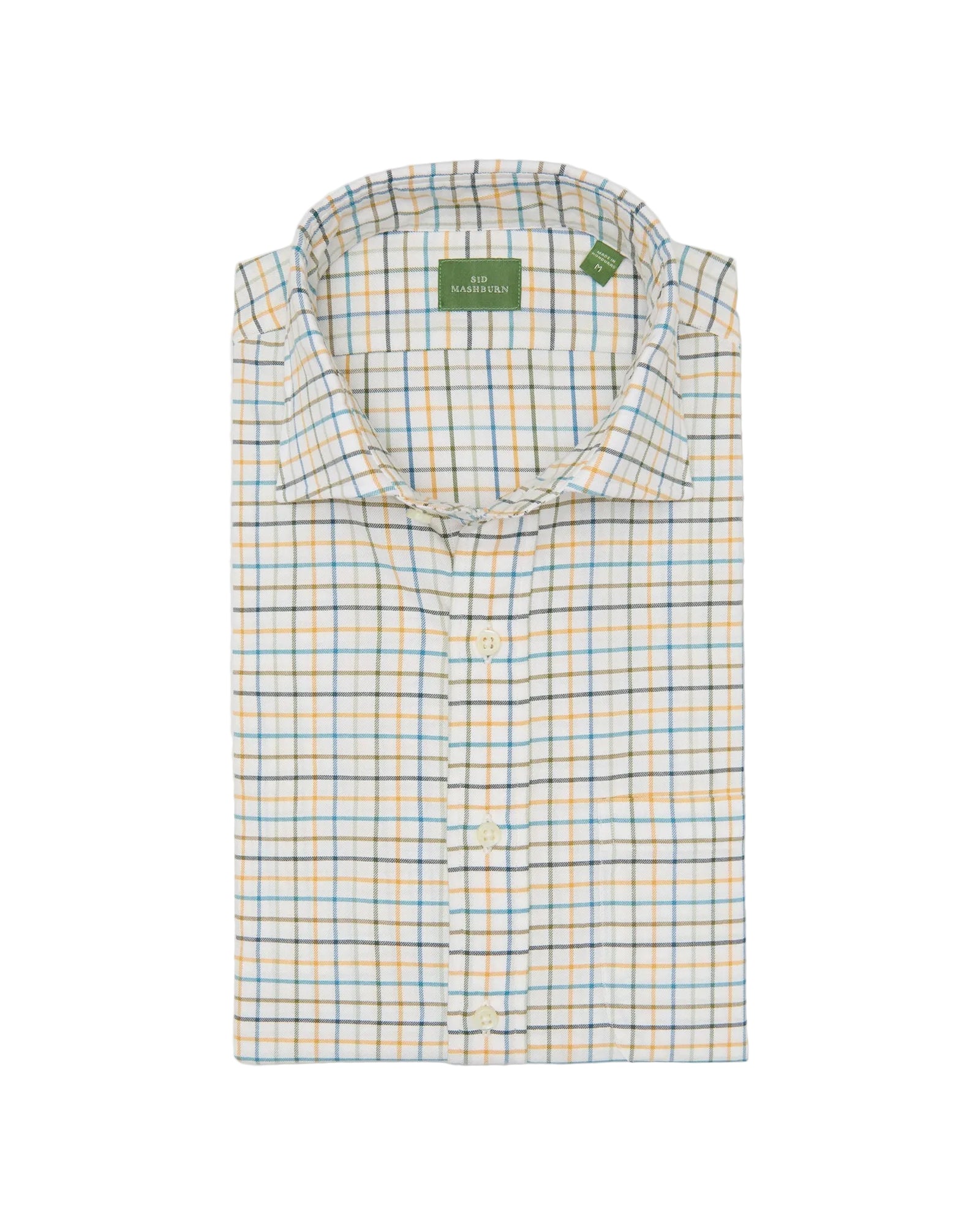 Sid Mashburn Spread Collar Sport Shirt - Olive/Maize/Aegean Tattersall