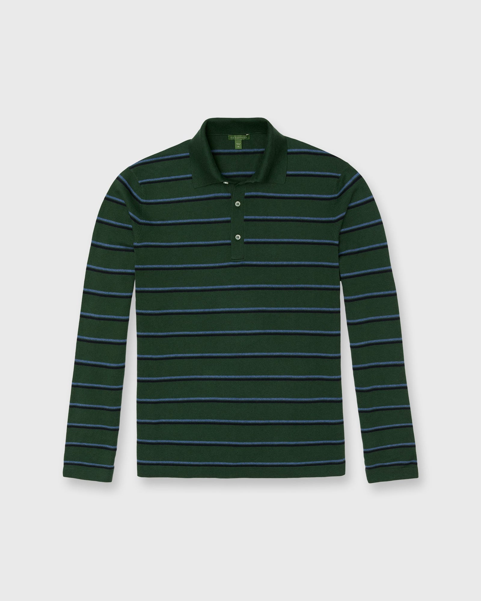 Sid Mashburn Long Sleeve Rally Polo Sweater - Forest/Blue/Navy Stripe