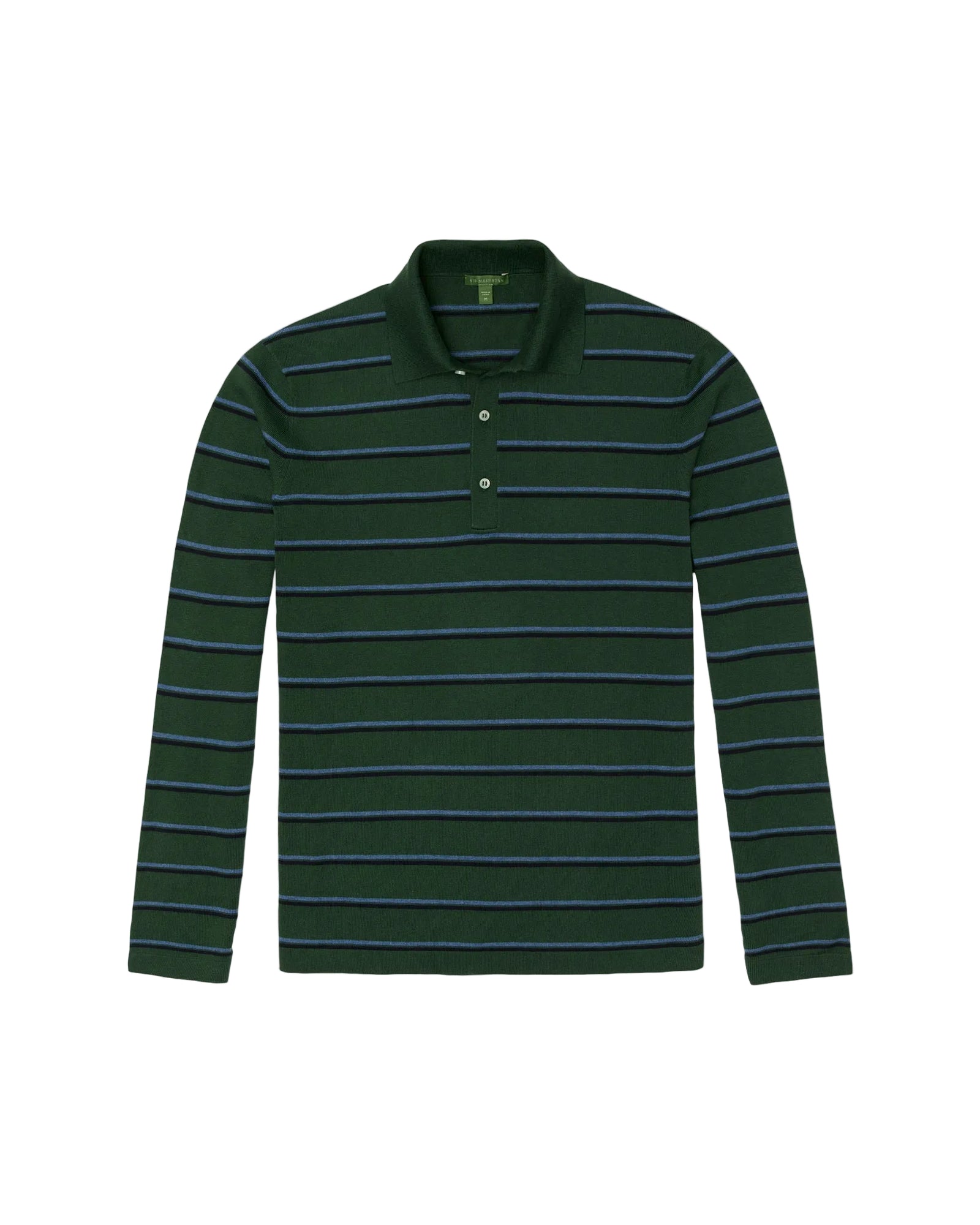 Sid Mashburn Long Sleeve Rally Polo Sweater - Forest/Blue/Navy Stripe