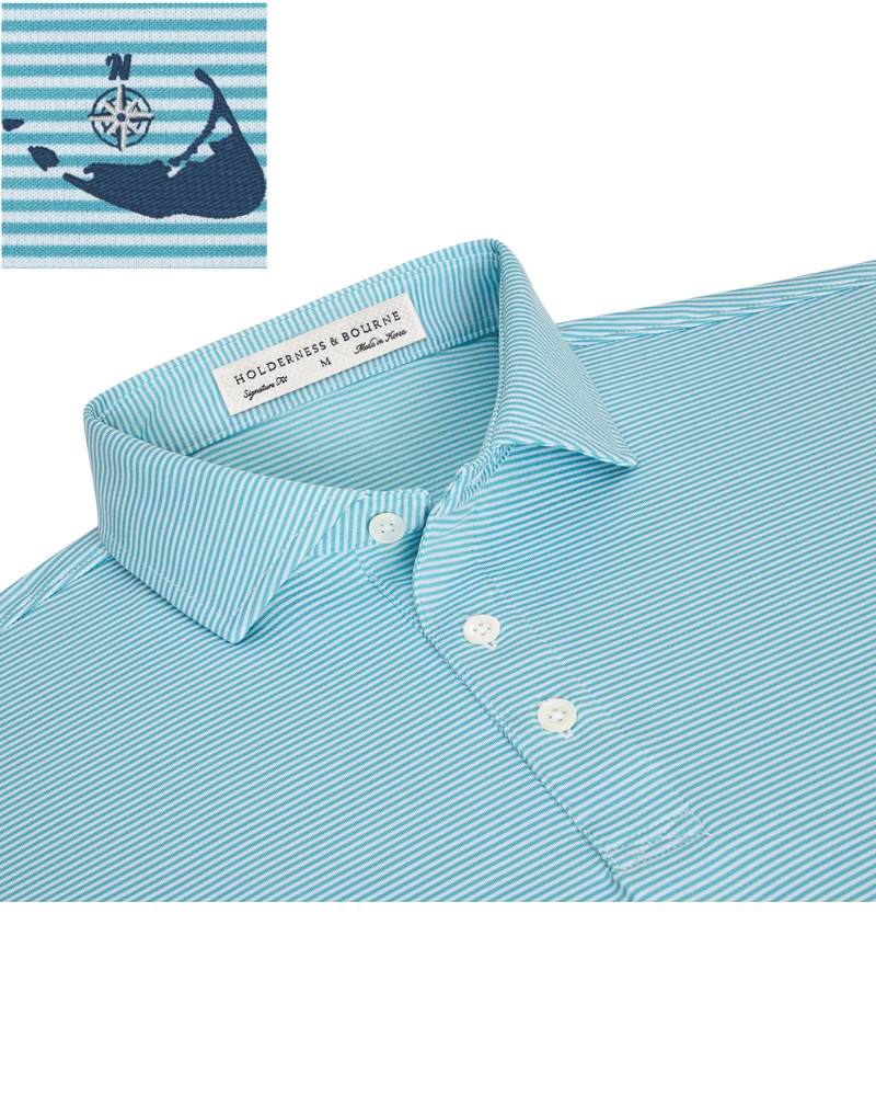 Holderness & Bourne The Maxwell Polo - Harbor & White w/ Nantucket Island Logo