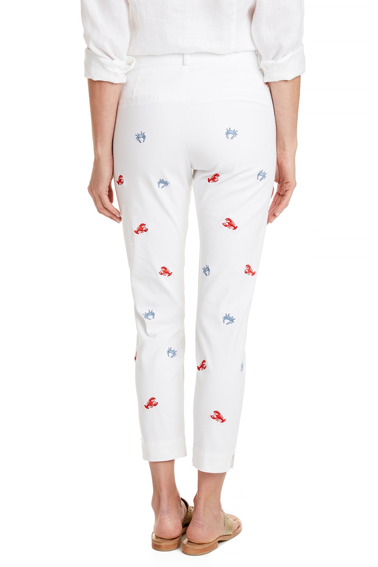 Castaway Ladies Ankle Capri White w/ Lobster and Crab