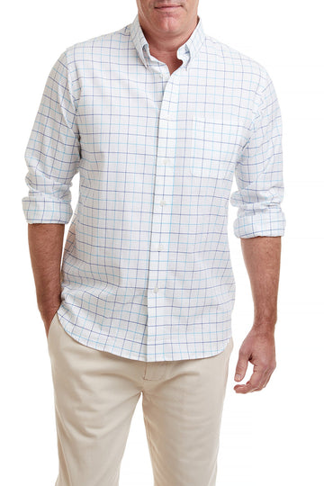 Castaway Chase Shirt Blue and Navy Windowpane Seersucker