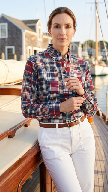 Castaway Ladies Button Down Shirt Bromley Patch Madras