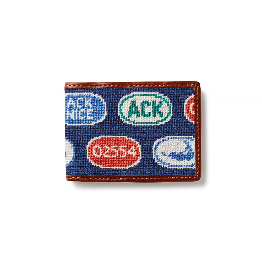 Smathers & Branson Bumper Stickers Needlepoint Bifold Wallet - Classic Navy