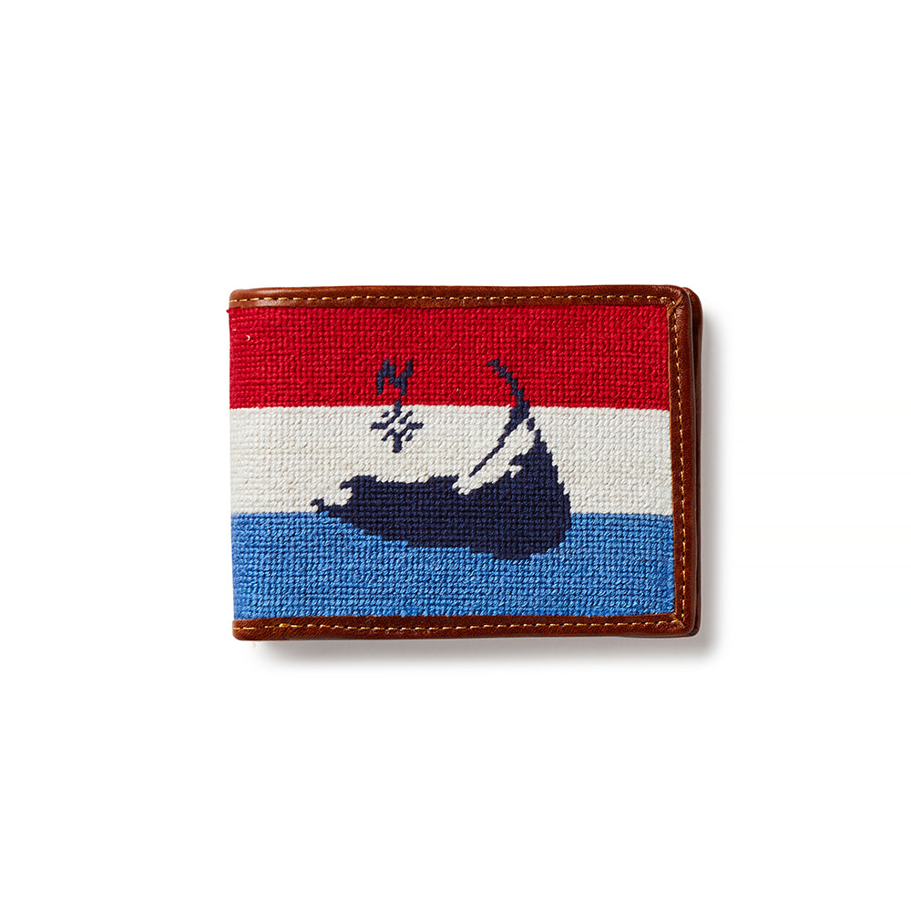 Smathers & Branson Navy Island Needlepoint Bifold Wallet - Red/White/Cobalt