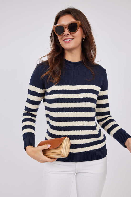Sail to Sable Roll Neck Striped Sweater Navy/Ivory