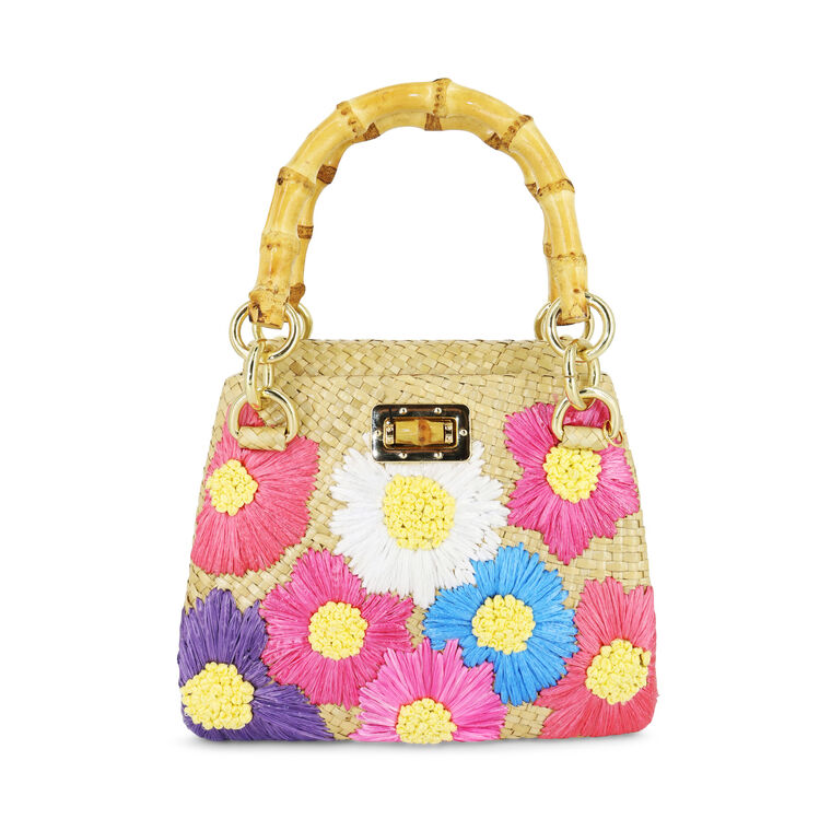 Serpui Perla Handle Bag with Embroidered Flowers Toast