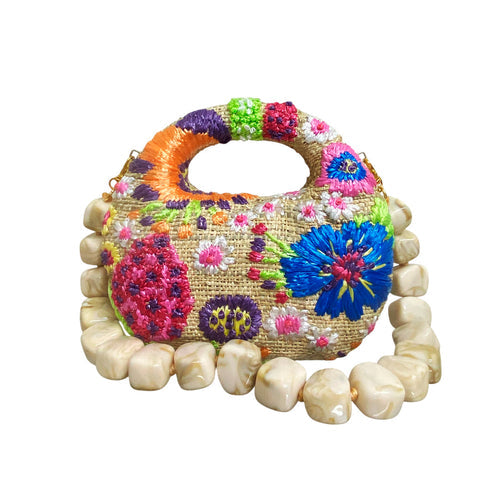 Serpui Michelle Garden Embroidered Handbag Clutch Toast/Multi
