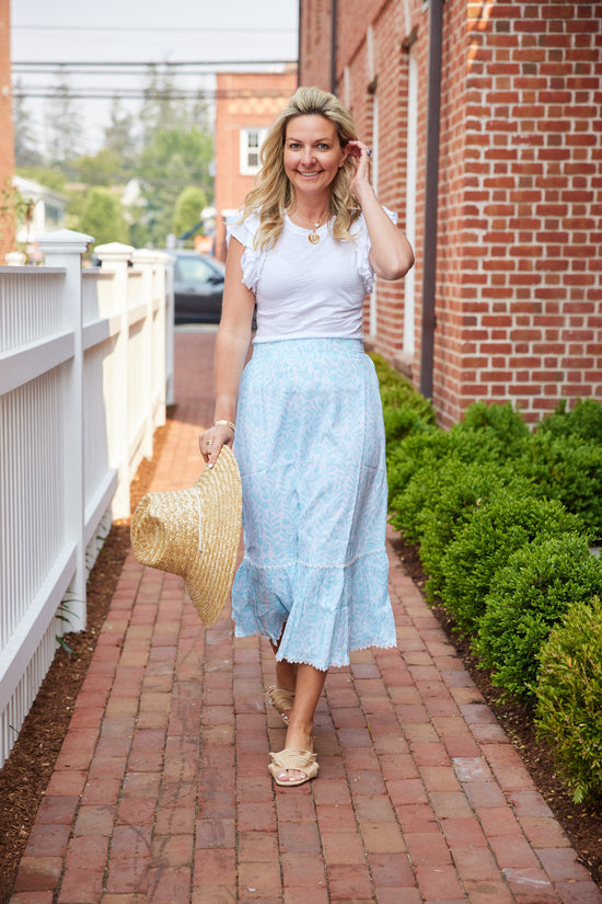 Sail to Sable Smocked Waist Midi Skirt Flowering Vine Print