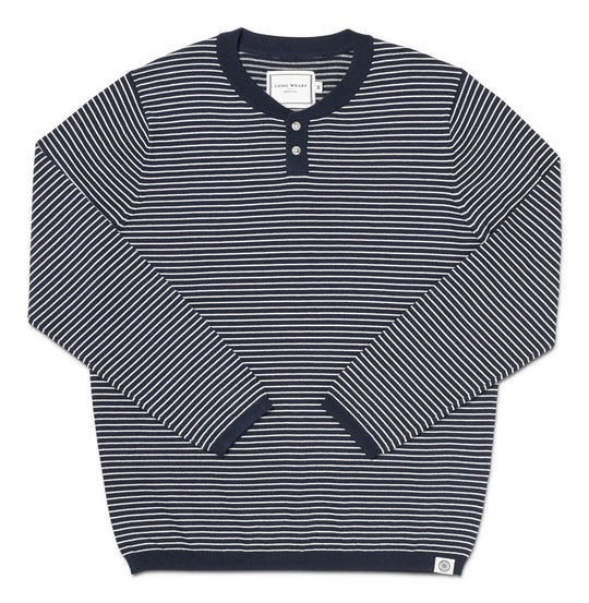 Long Wharf Supply Mens SeaWell Striped Knit Henley - Navy