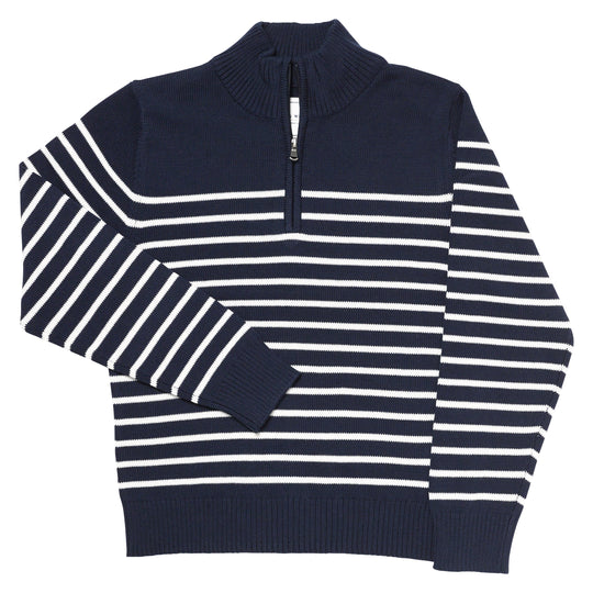 Long Wharf Supply Ladies Sconset Seawell Quarter Zip Navy Stripe Sweater