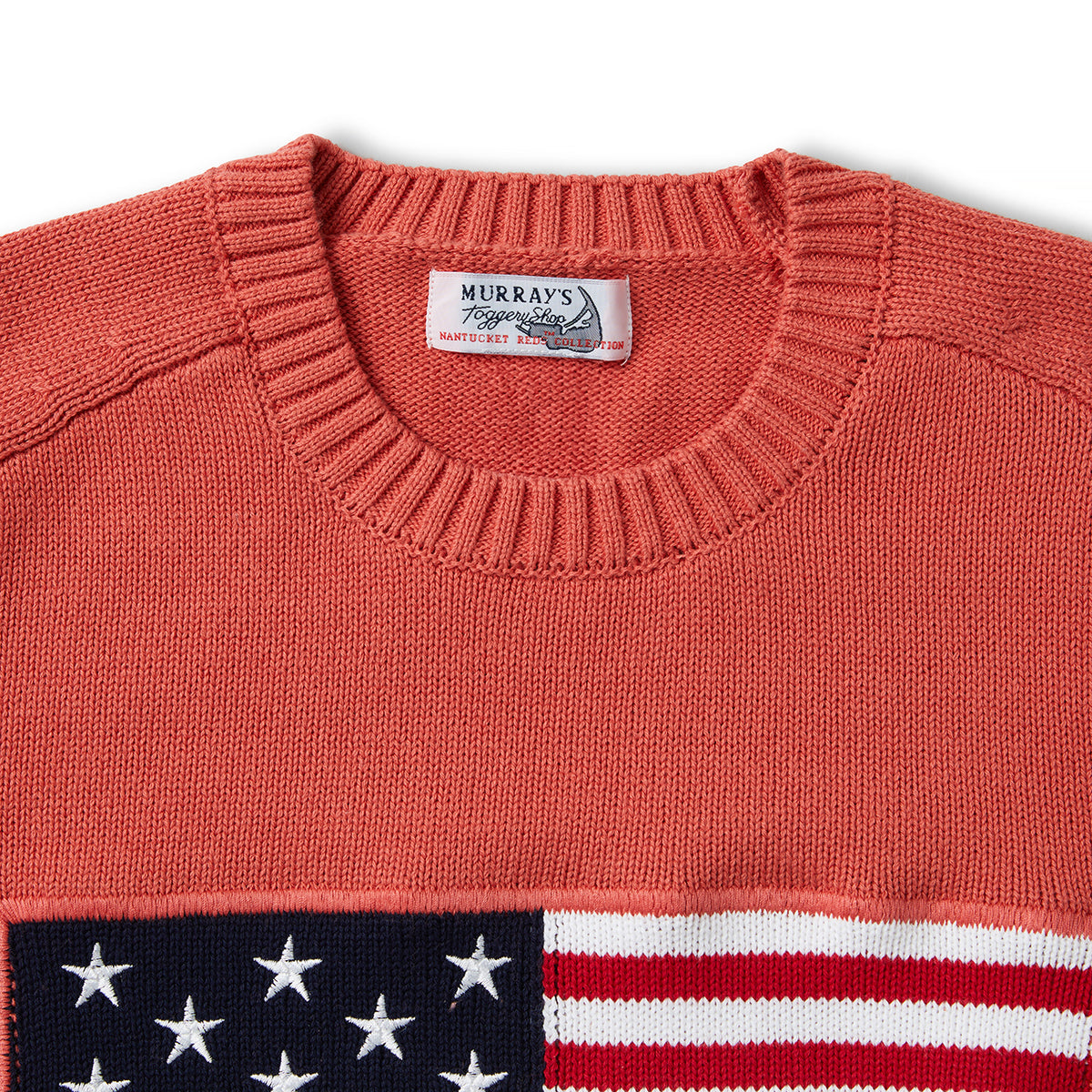 Nantucket Reds Collection® Crewneck Sweater with American Flag Intarsia - Nantucket Red