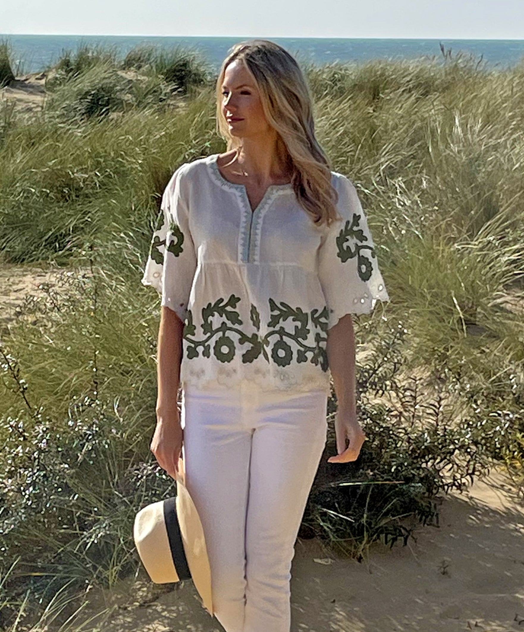 Rose & Rose Alassio Top White/Olive