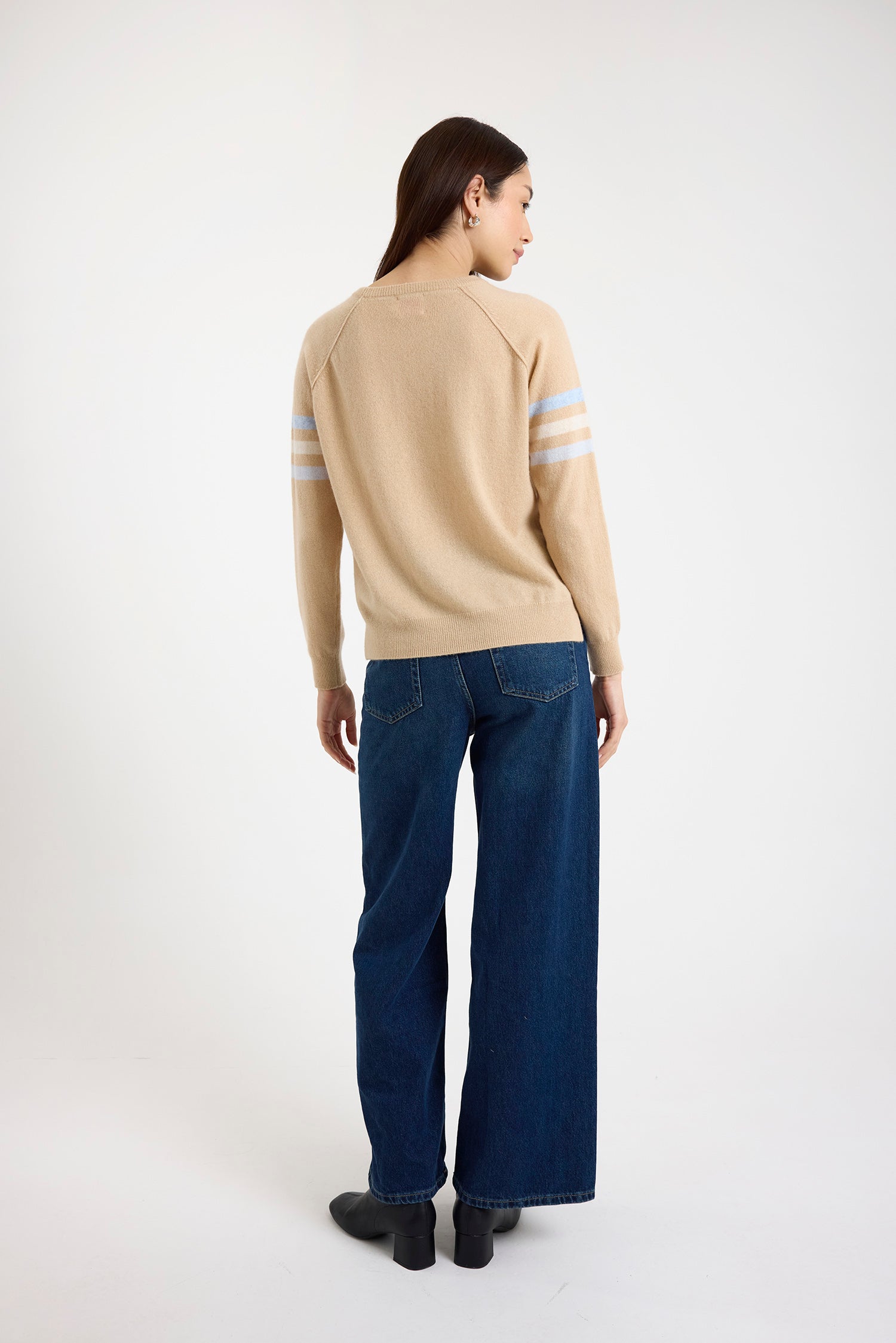 Brodie Cashmere Annie Stripe Crew Sweater Soft Camel/Multi