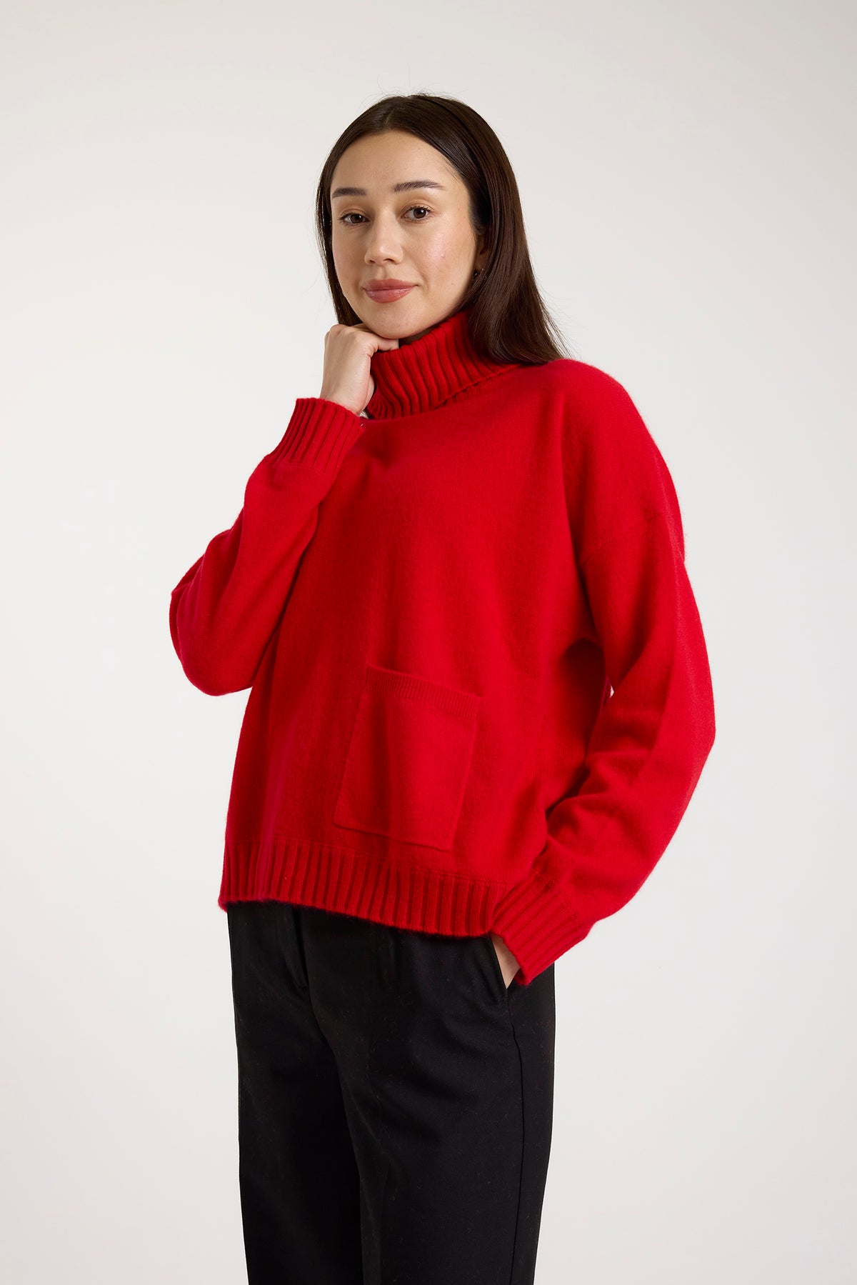 Brodie Cashmere Pippin Roll Neck Sweater Red