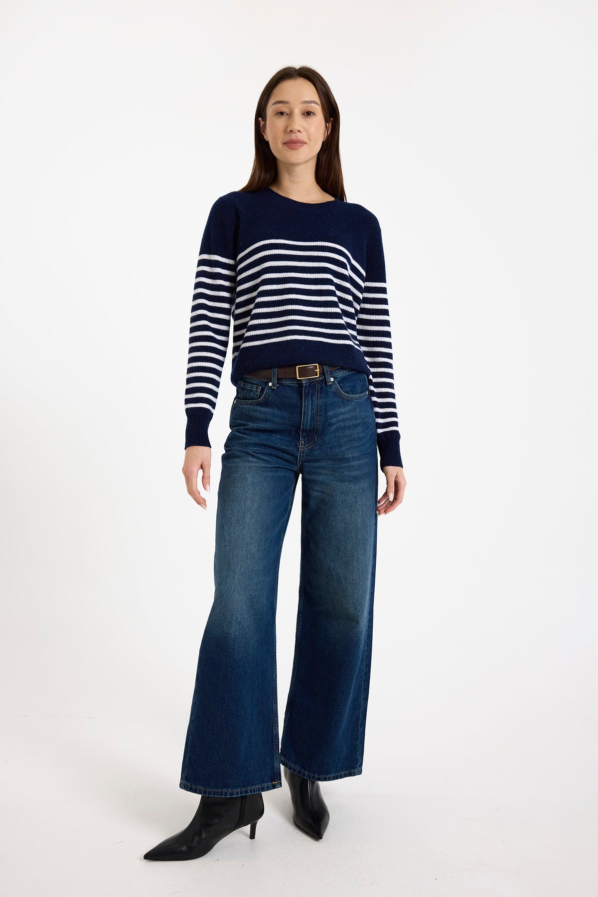 Brodie Cashmere Kate Bretton Crew Sweater Navy/Organic White