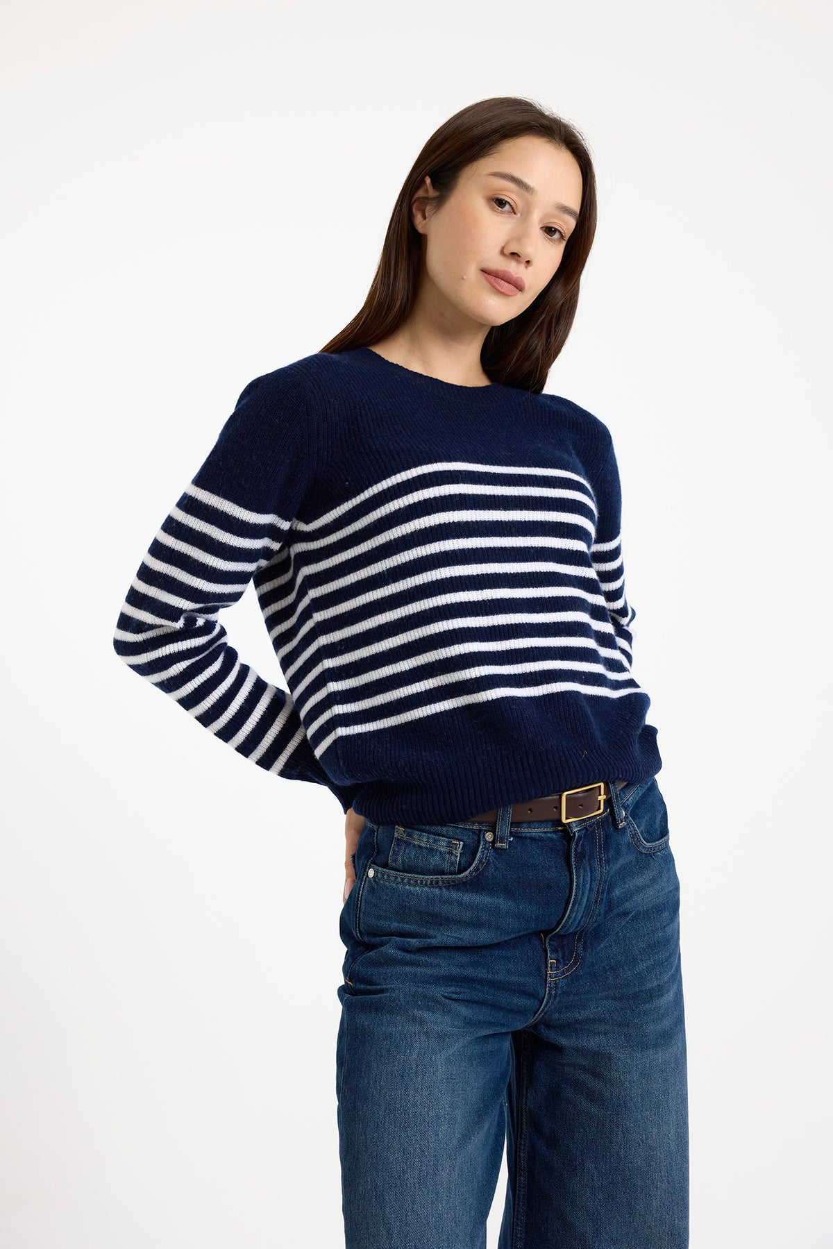 Brodie Cashmere Kate Bretton Crew Sweater Navy/Organic White