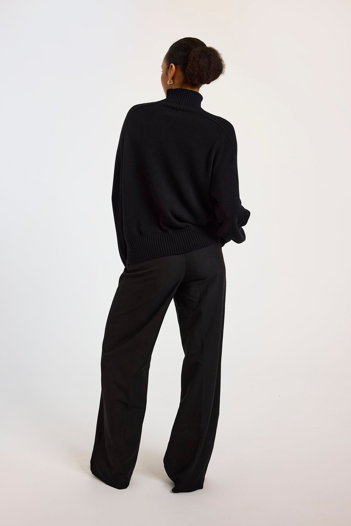 Brodie Cashmere Rib Detail High Neck Sweater Black