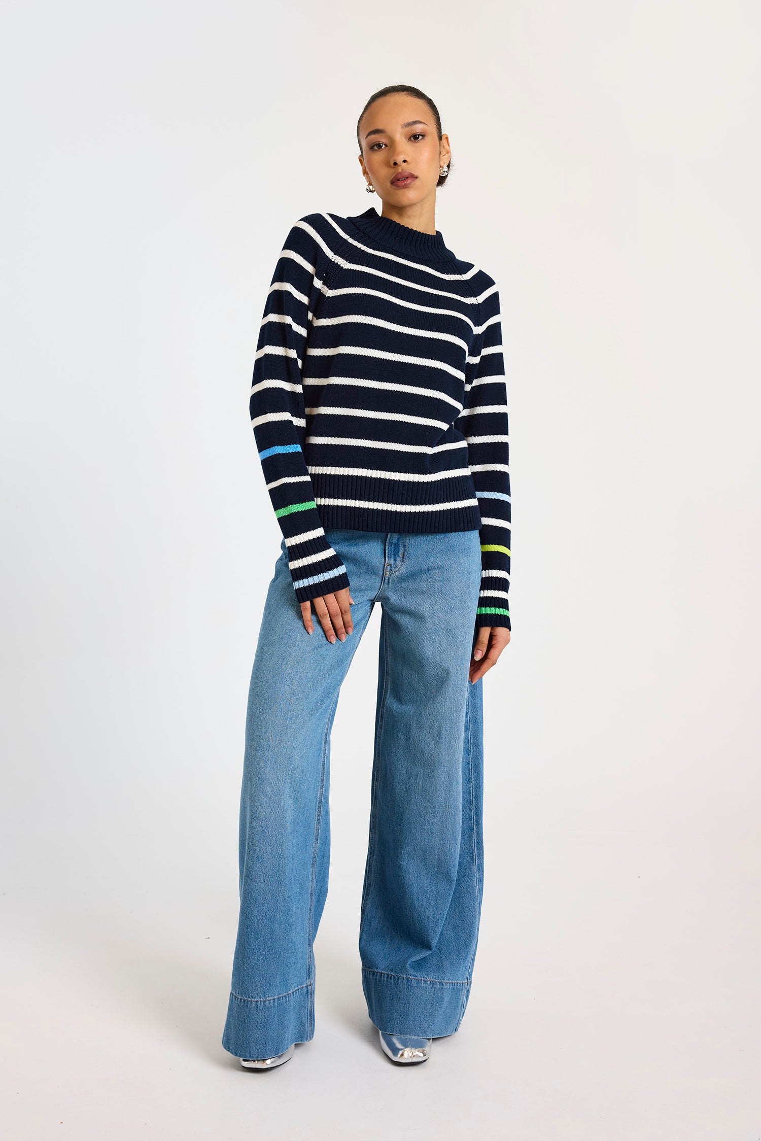 Brodie Wispr Liberty Stripe Crewneck Sweater Navy/Ivory/ Multi