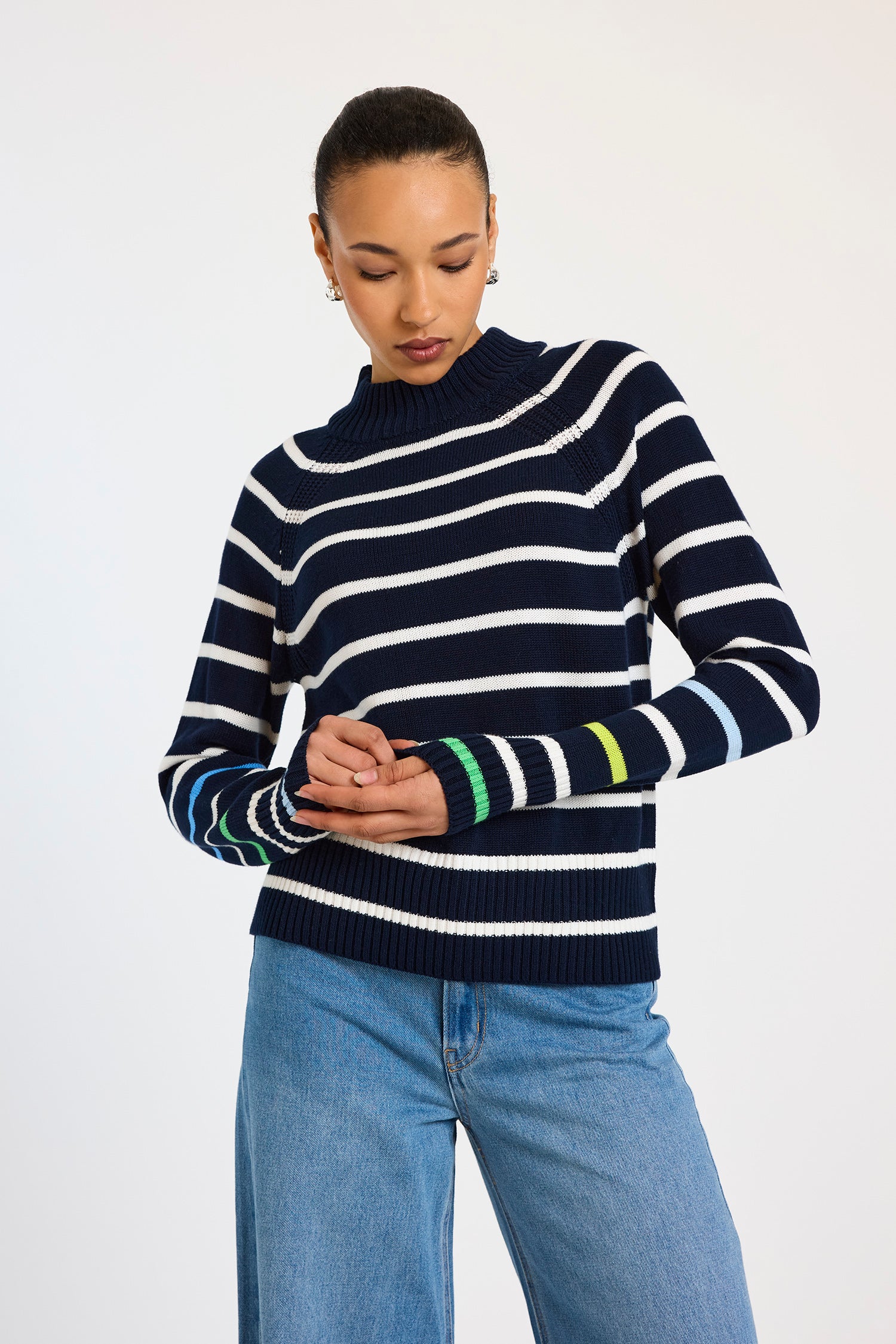 Brodie Wispr Liberty Stripe Crewneck Sweater Navy/Ivory/ Multi