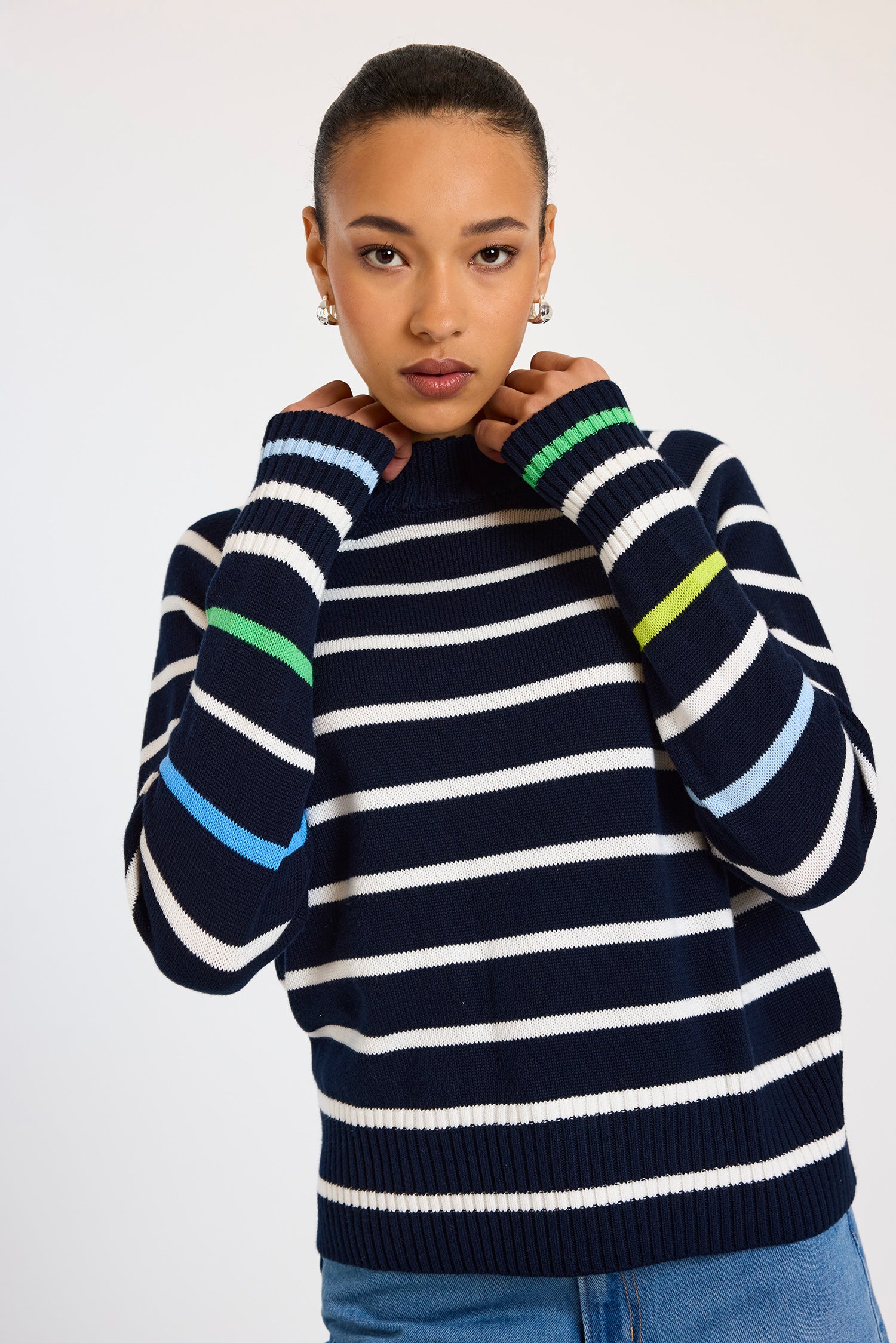 Brodie Wispr Liberty Stripe Crewneck Sweater Navy/Ivory/ Multi