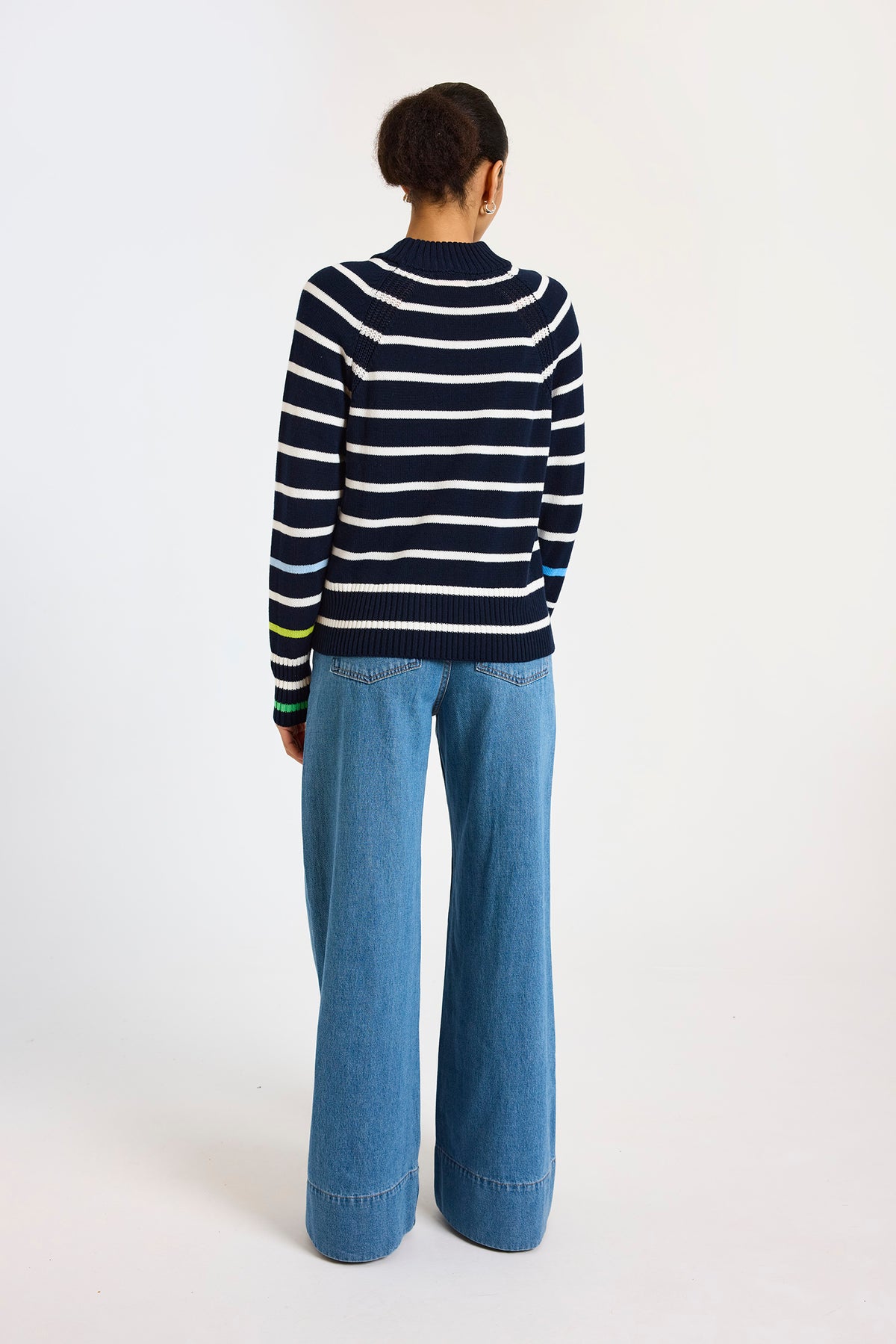 Brodie Wispr Liberty Stripe Crewneck Sweater Navy/Ivory/ Multi