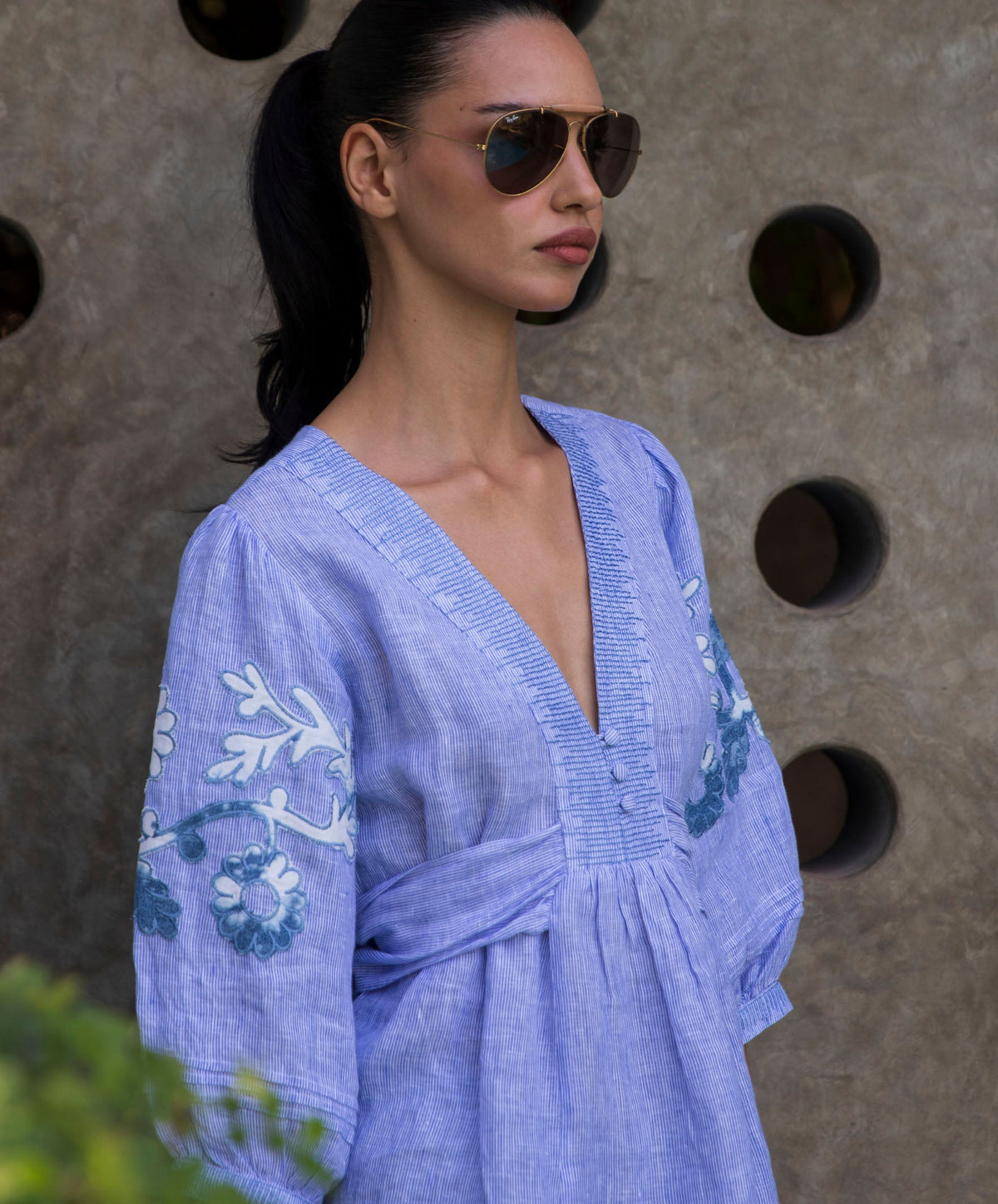 Rose and Rose - Blossom Cotton Top - Blue Fine Stripe