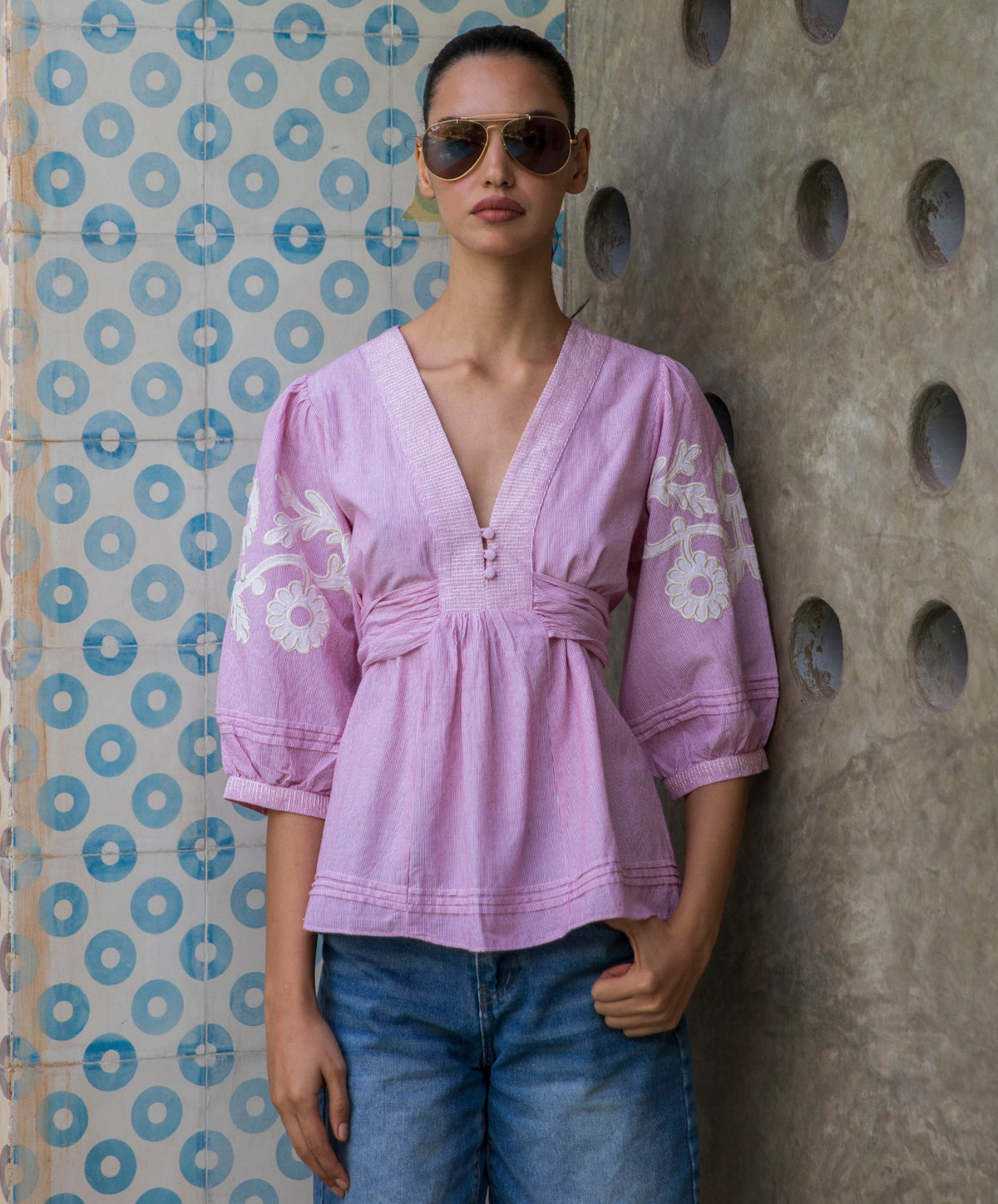 Rose and Rose - Blossom Cotton Top - Red Fine Stripe
