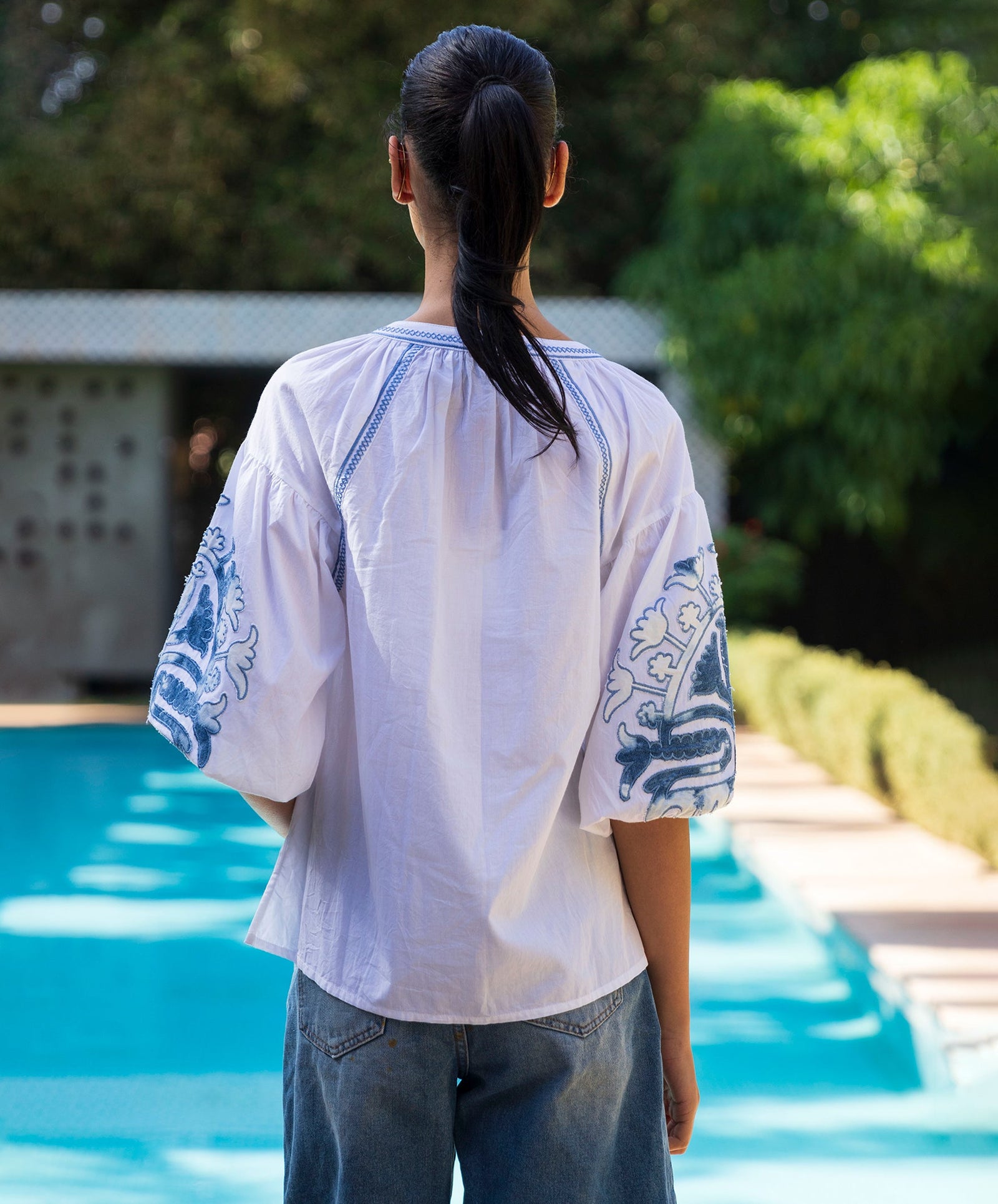 Rose and Rose - Cherry Top - White/Denim