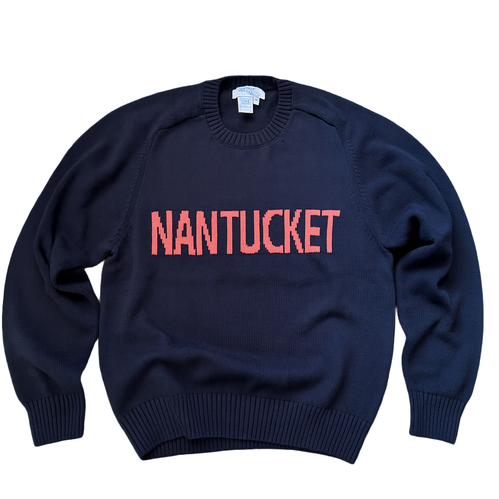 Mens Navy Crewneck Sweater w/ Nantucket Red Nantucket
