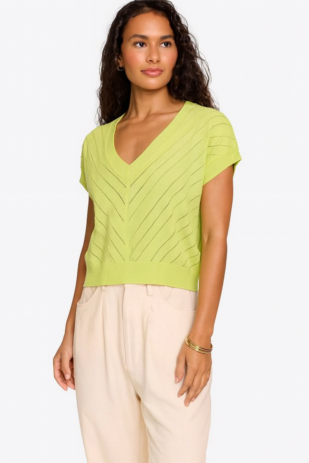 Brodie Cashmere Wispr Chevron Mix Stitch Tee Pastel Green