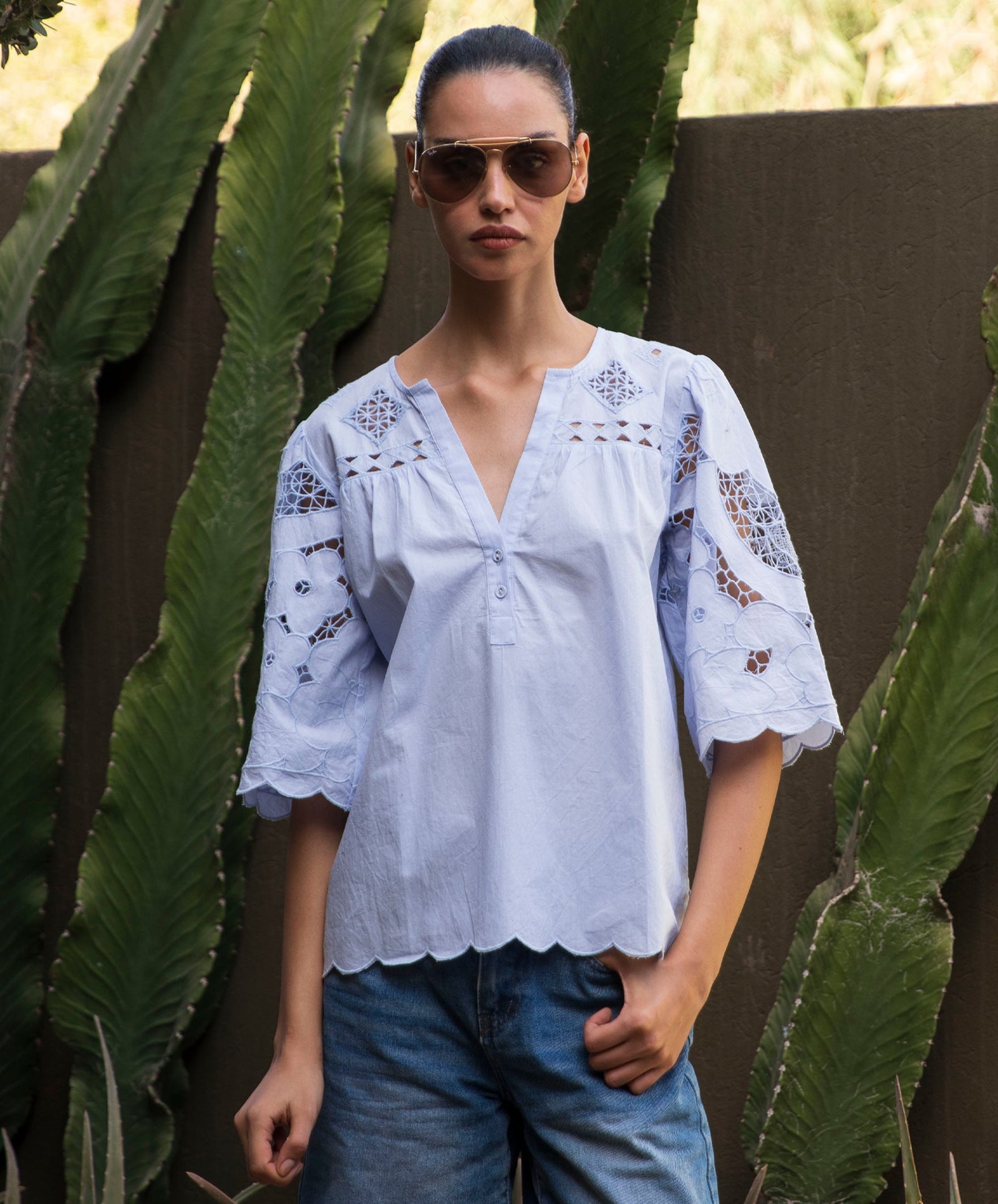 Rose and Rose - Delphinium Top - Banker Blue