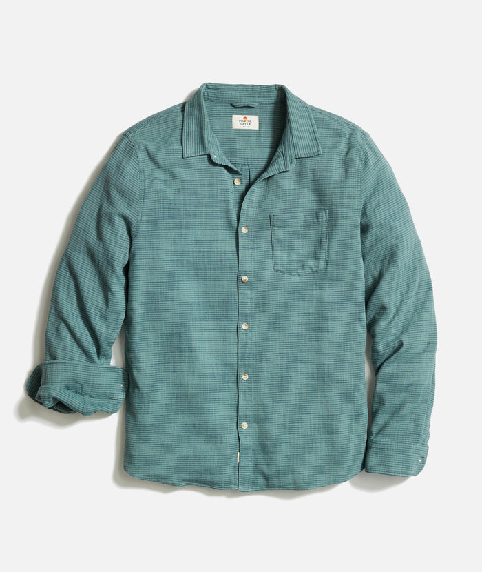 Marine Layer Classic Stretch Selvage Shirt-mallard green stripe