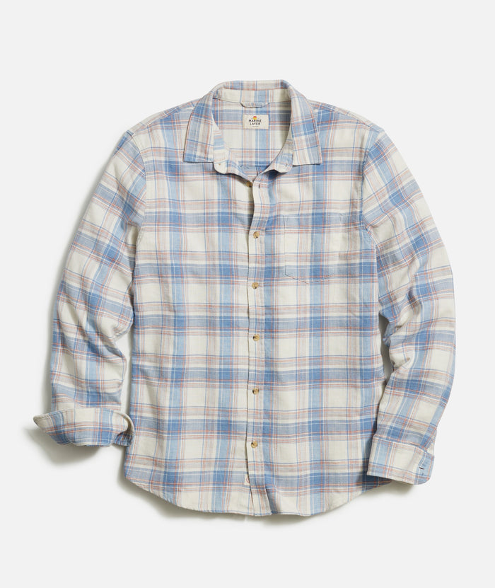 Marine Layer LS Classic Plaid Stretch Selvage Shirt-indigo plaid