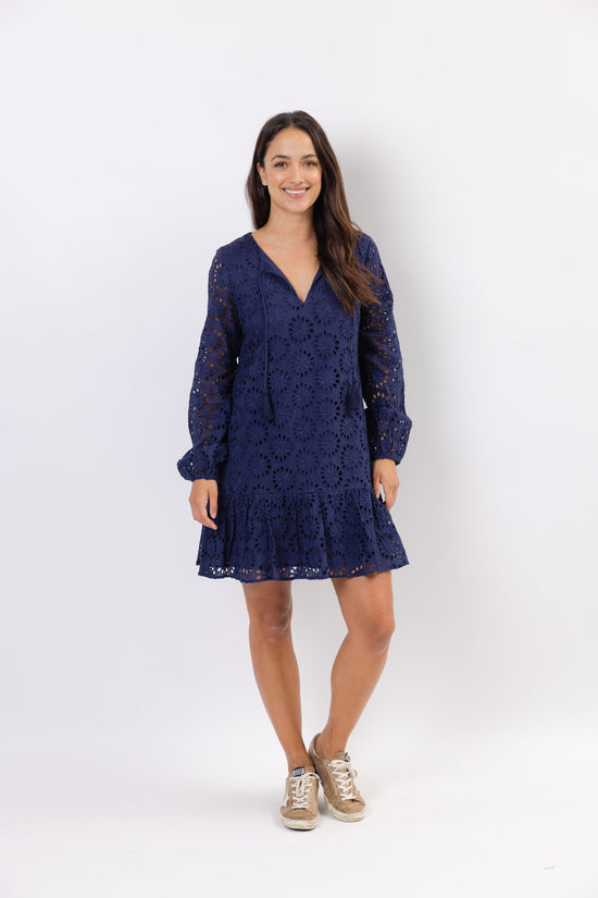 Sail to Sable Ruffle Hem Dress-NAVY