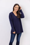 Sail to Sable V Neck Tunic Sweater - Navy