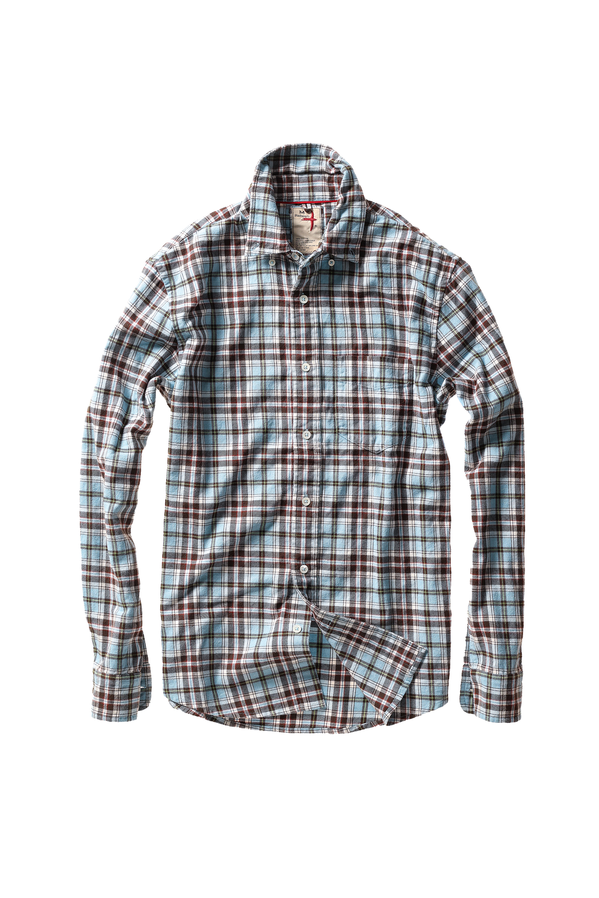 Relwen FLYWEIGHT FLANNEL SHIRT LT BLUE/BROWN PLAID