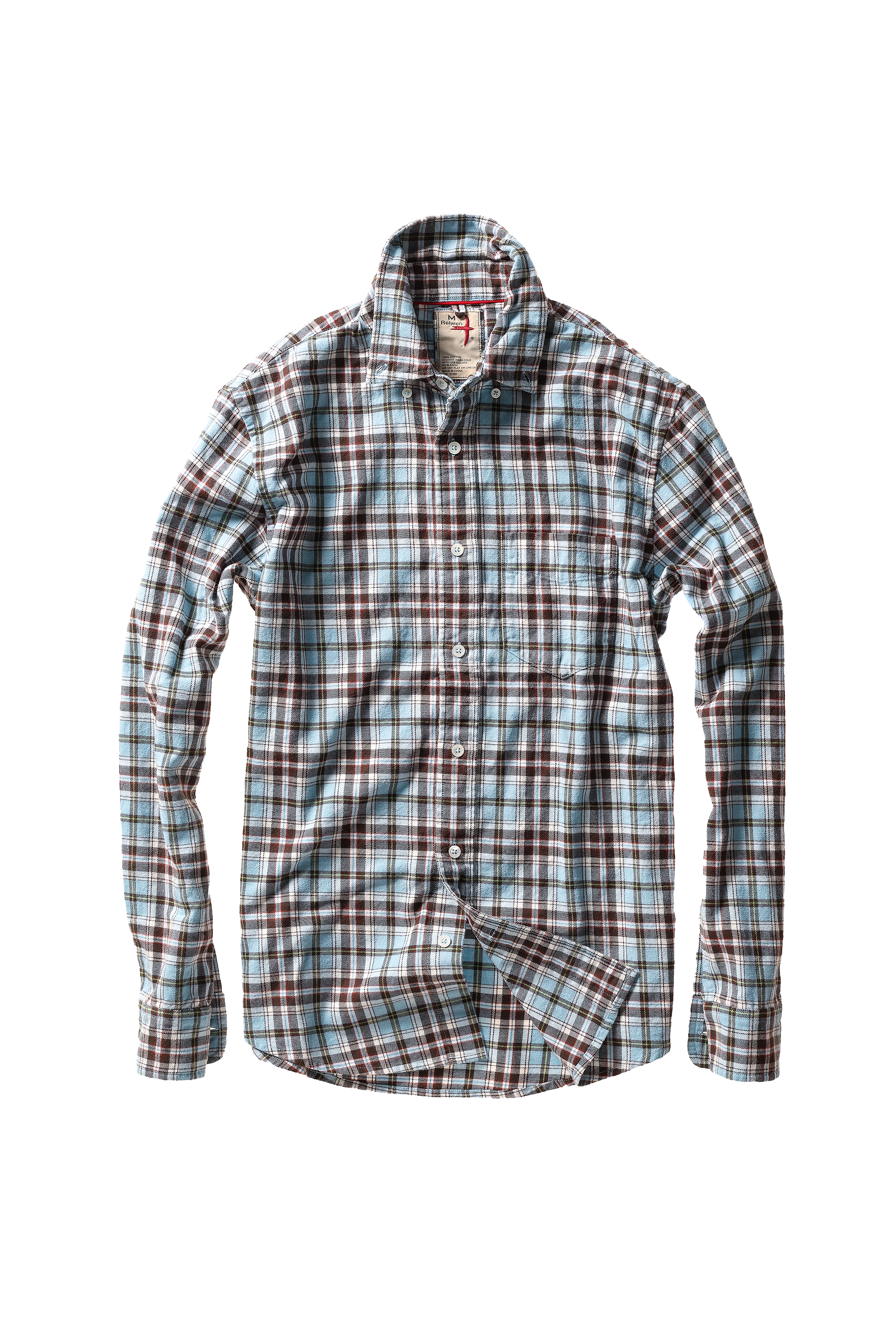 Relwen FLYWEIGHT FLANNEL SHIRT LT BLUE/BROWN PLAID