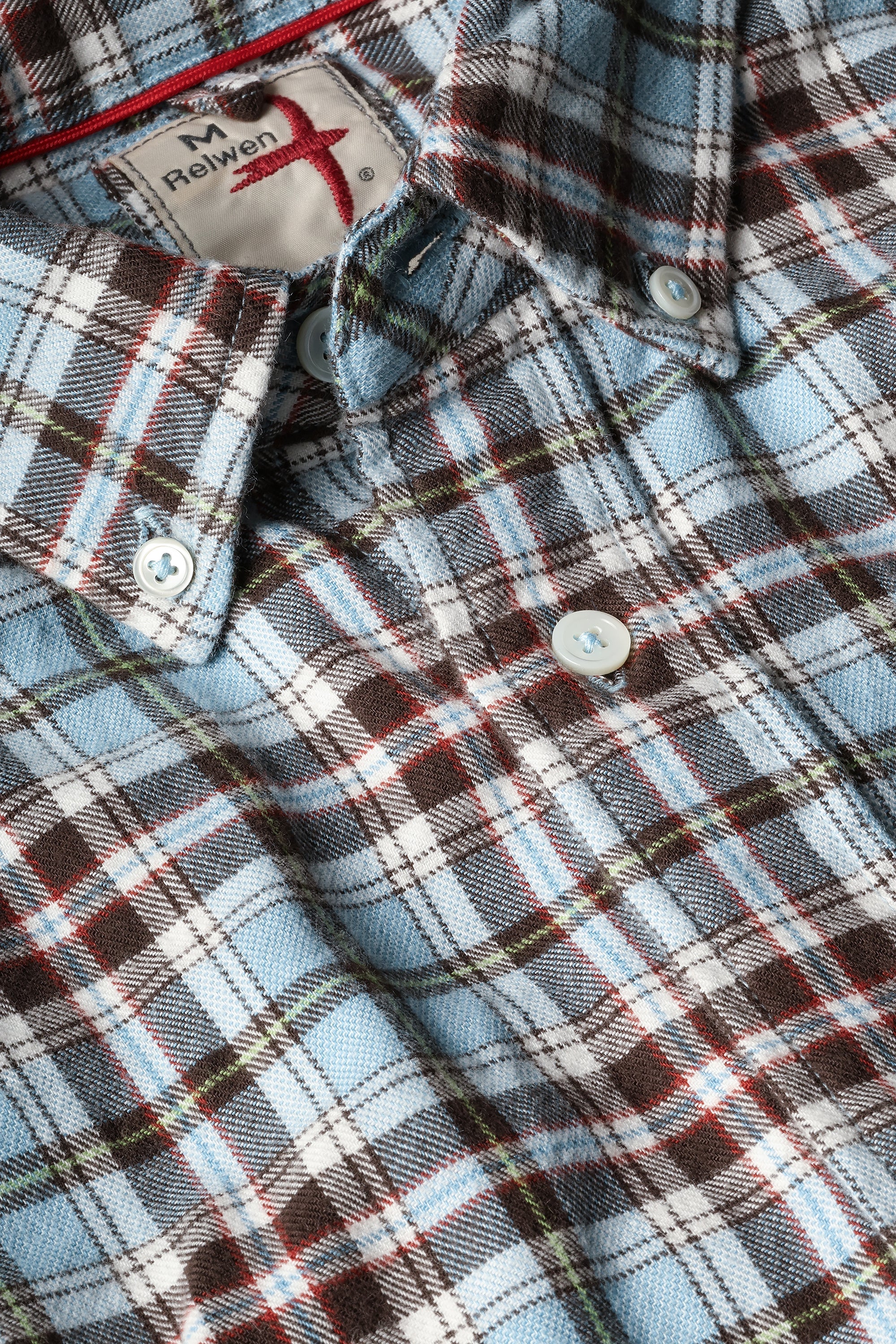 Relwen FLYWEIGHT FLANNEL SHIRT LT BLUE/BROWN PLAID