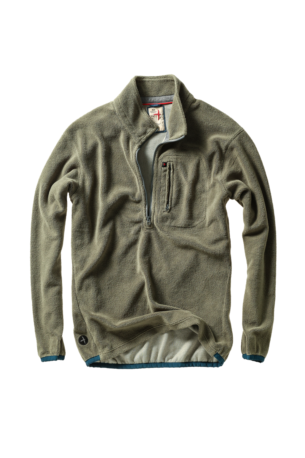 Relwen SHEARED FLEECE HALF-ZIP OLIVE FADE