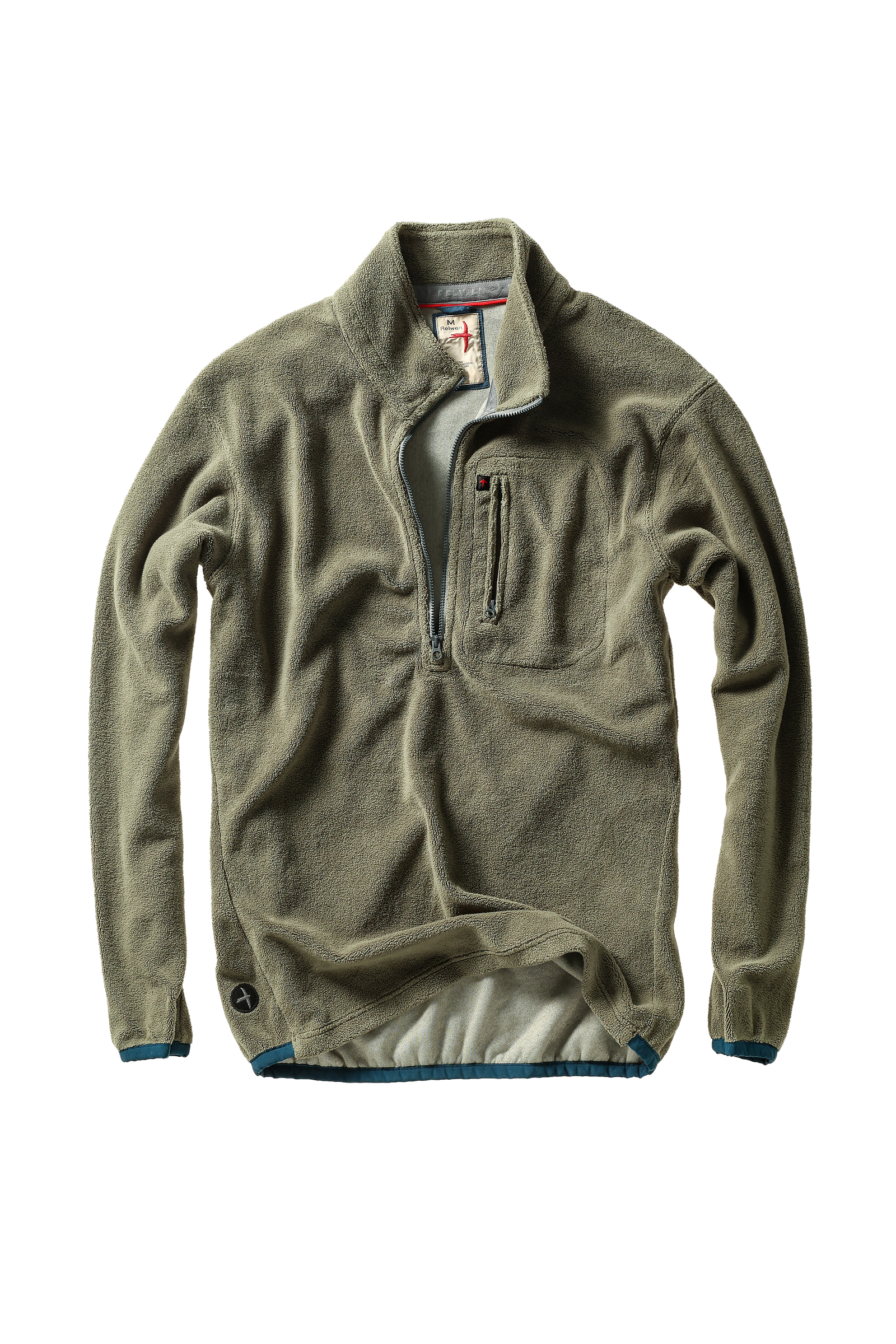 Relwen SHEARED FLEECE HALF-ZIP OLIVE FADE