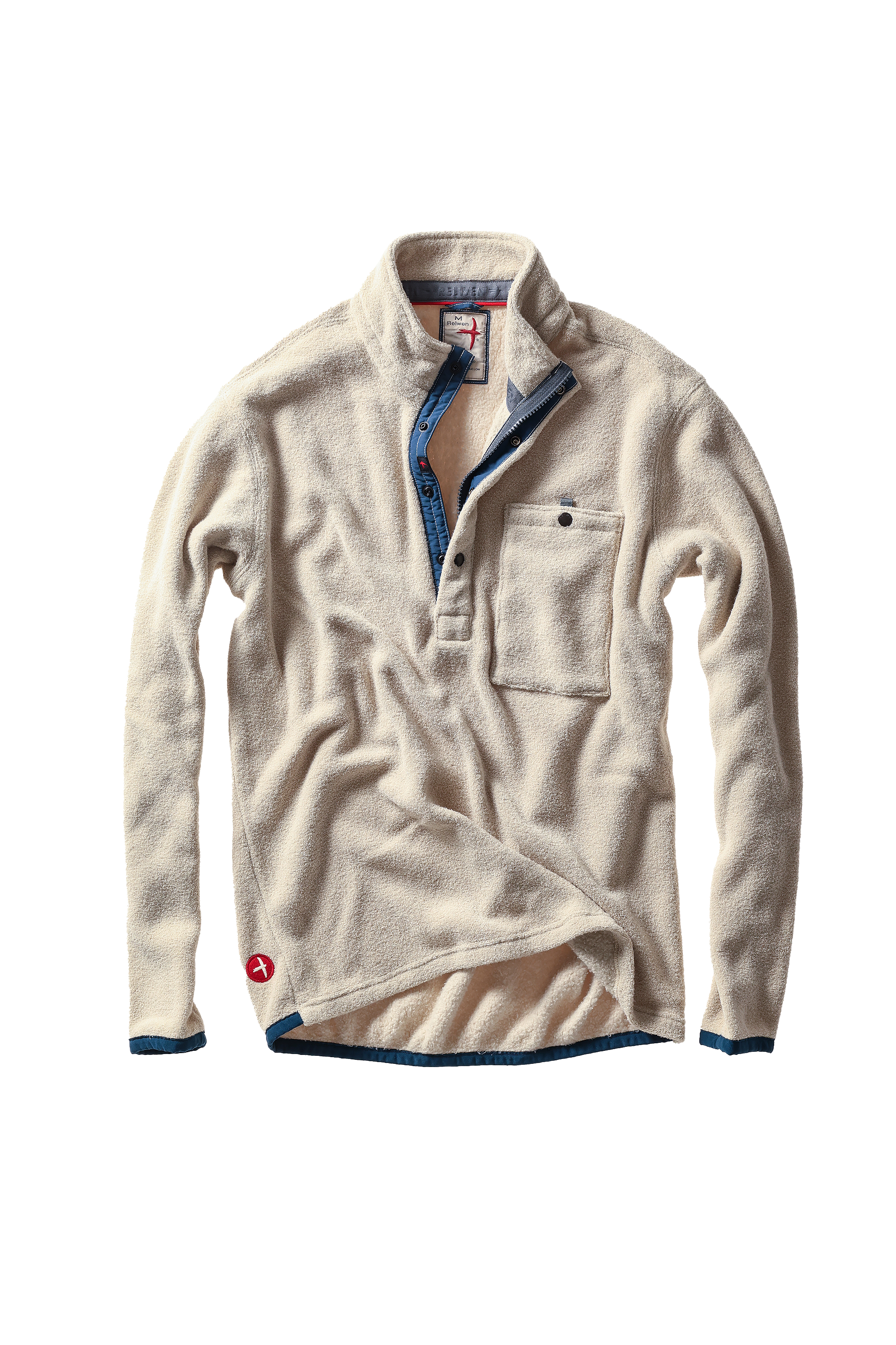 Relwen TERRY SNAP-ZIP MOCK PULLOVER BISCUIT