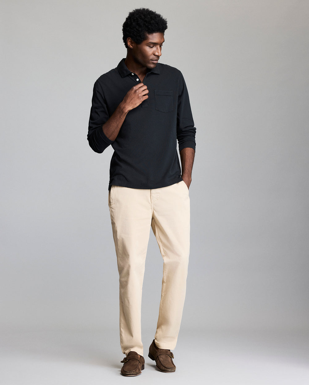 Billy Reid Long Sleeve Pensacola Polo-Black